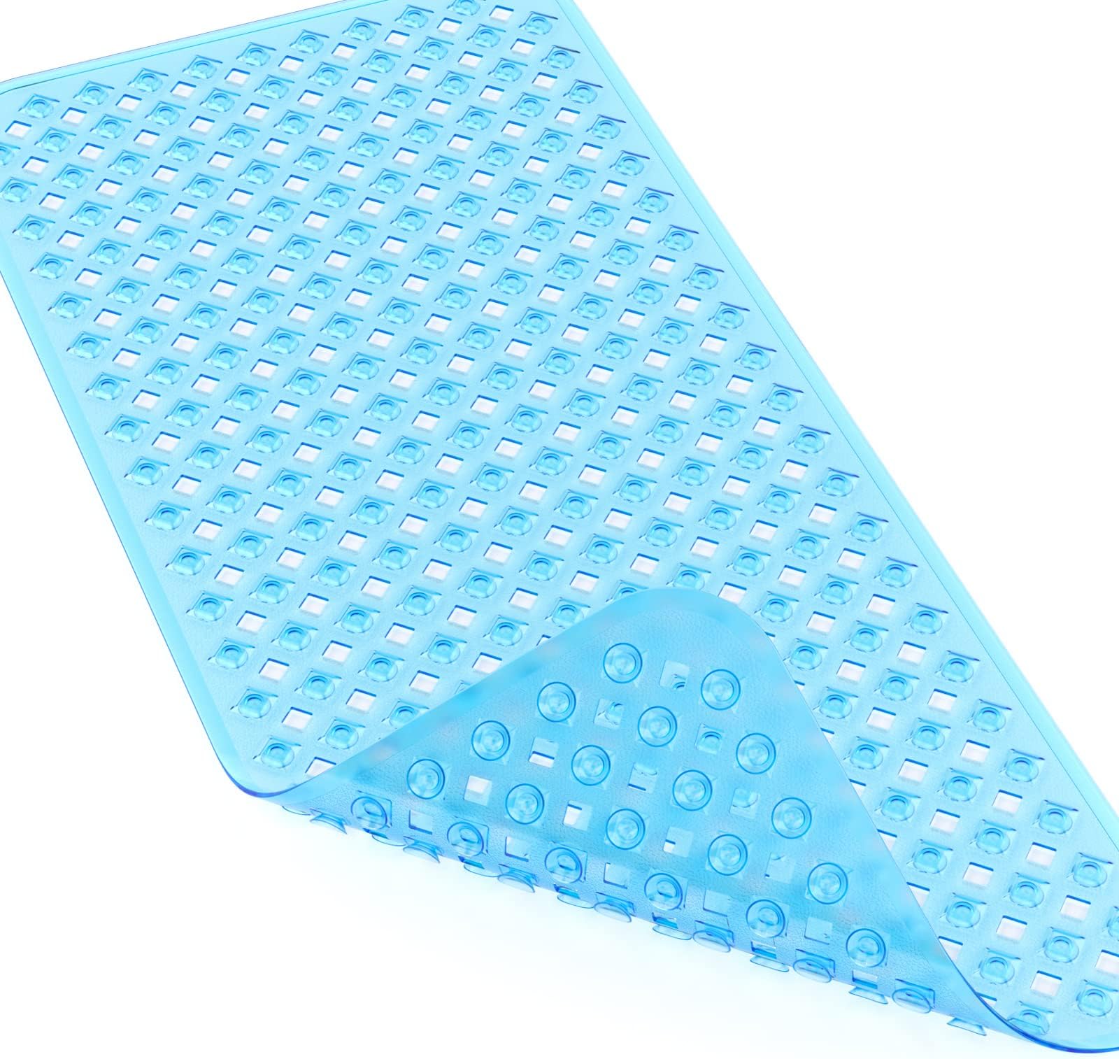 XIYUNTE Bath Mat Non Slip Shower Mat Anti Mould - 88cm x 40cm Long Bathtub Mat Anti Slip Bath Mat with Suction Cups, Rubber Non Slip Bath Mats for Inside Bath, Machine-Washable, Clear Blue