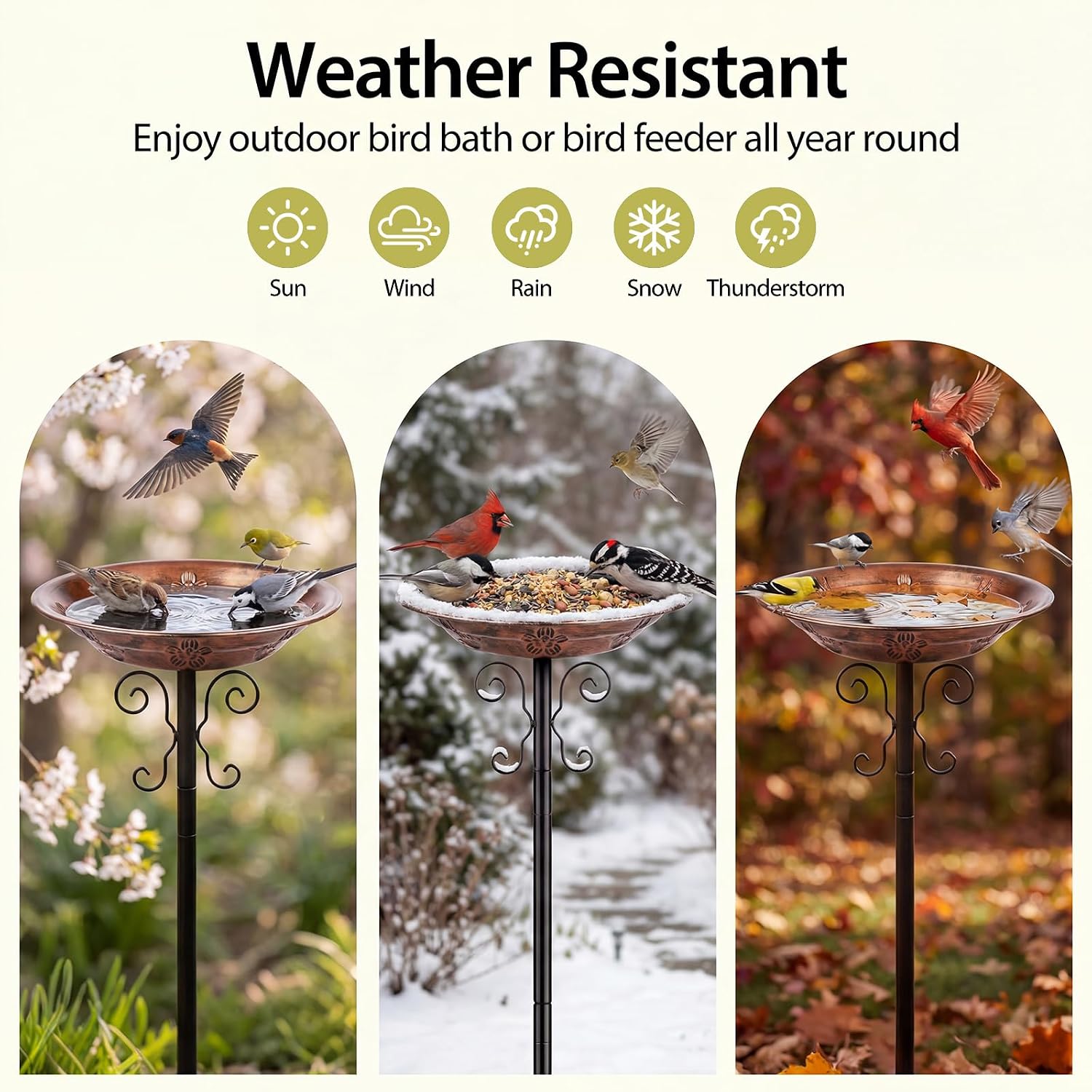 BOLITE Metal Bird Feeder & Bird Bath for Outside, Birdbath, Antique Bronze