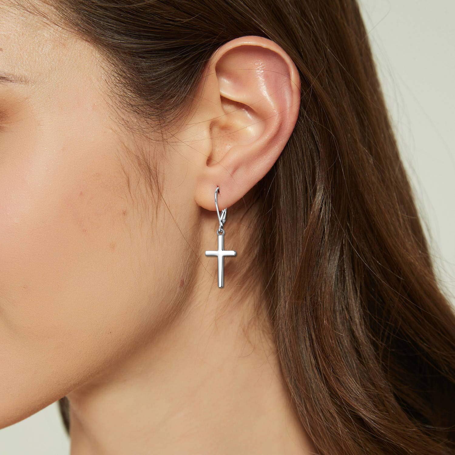 Rnivida 925 Sterling Silver Cross Dangle Drop Earrings for Women