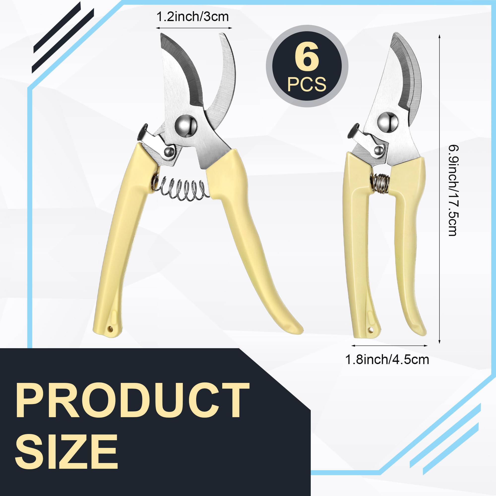 Chumia 6-Pack Garden Pruning Shears | Heavy Duty Stainless Steel Hand Shears For Flowers & Plants