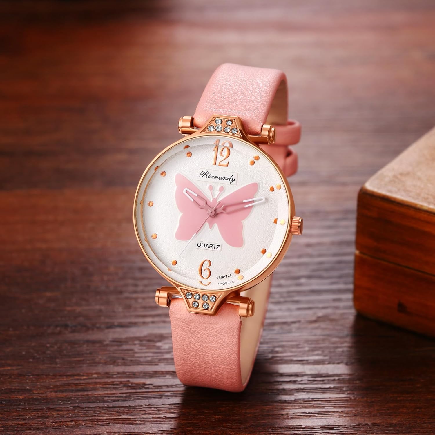 Lancardo Women Butterfly Leather Watch: Ladies Smple Casual Analog Quartz Rhinestone Elegant Wrist Watch for Women - Image 2