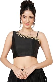 studio rasa Women's Silk Blend One Shoulder Embellished Readymade Crop Top for Festive Party Wedding Price In India