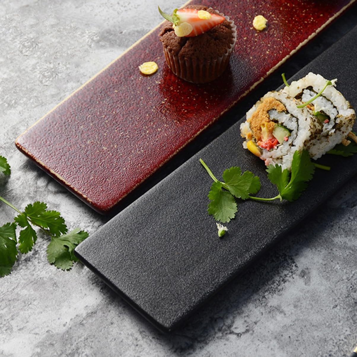 Ciieeo Plateau à Sushis en Céramique Rectangulaire Style Japonerie Noir