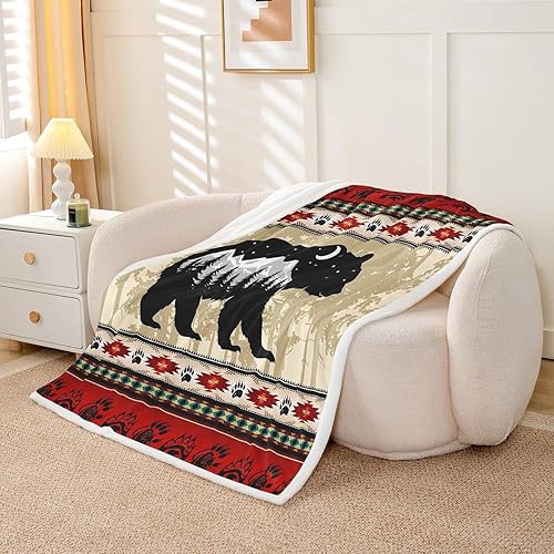 Miniatura 3 de Erosebridal Manta de oso salvaje, manta azteca exótica para niños y niñas, manta de forro polar con atrapasueños, manta occidental de 90 x 90