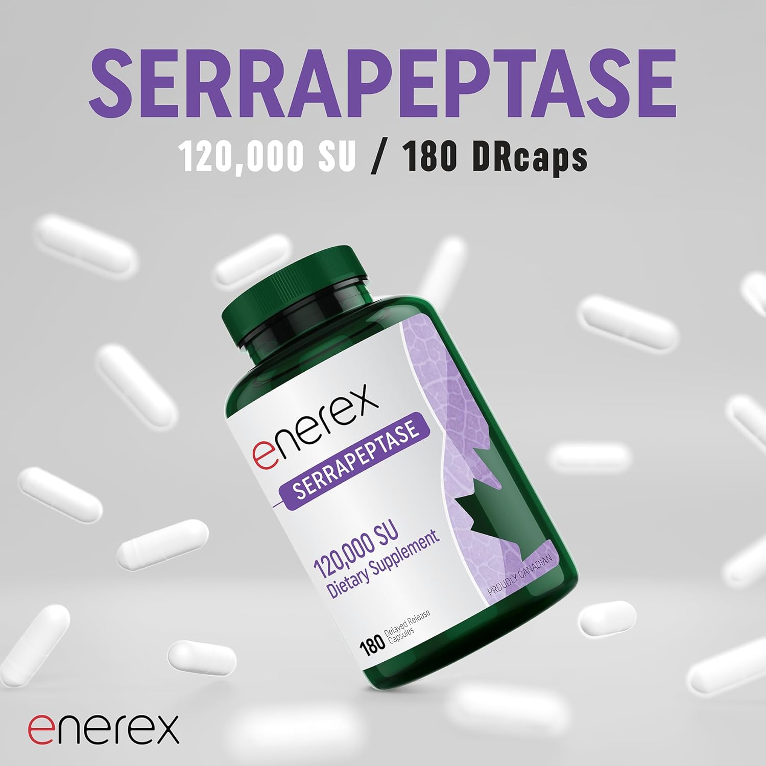 ENEREX High Potency Serrapeptase Supplement 120,000 SPU - 180 Delayed Release Veggie Capsules (6 Month Supply), Non-GMO, Gluten-Free