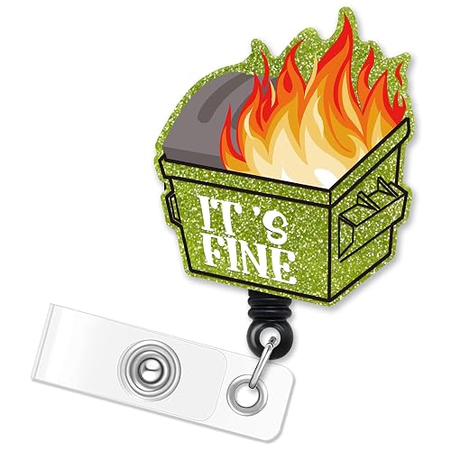 ERHACHAIJIA It's Fine Funny Dumpster Fire Retractable Badge Reel Gift for Nurses Doctors Office Worker Social Worker