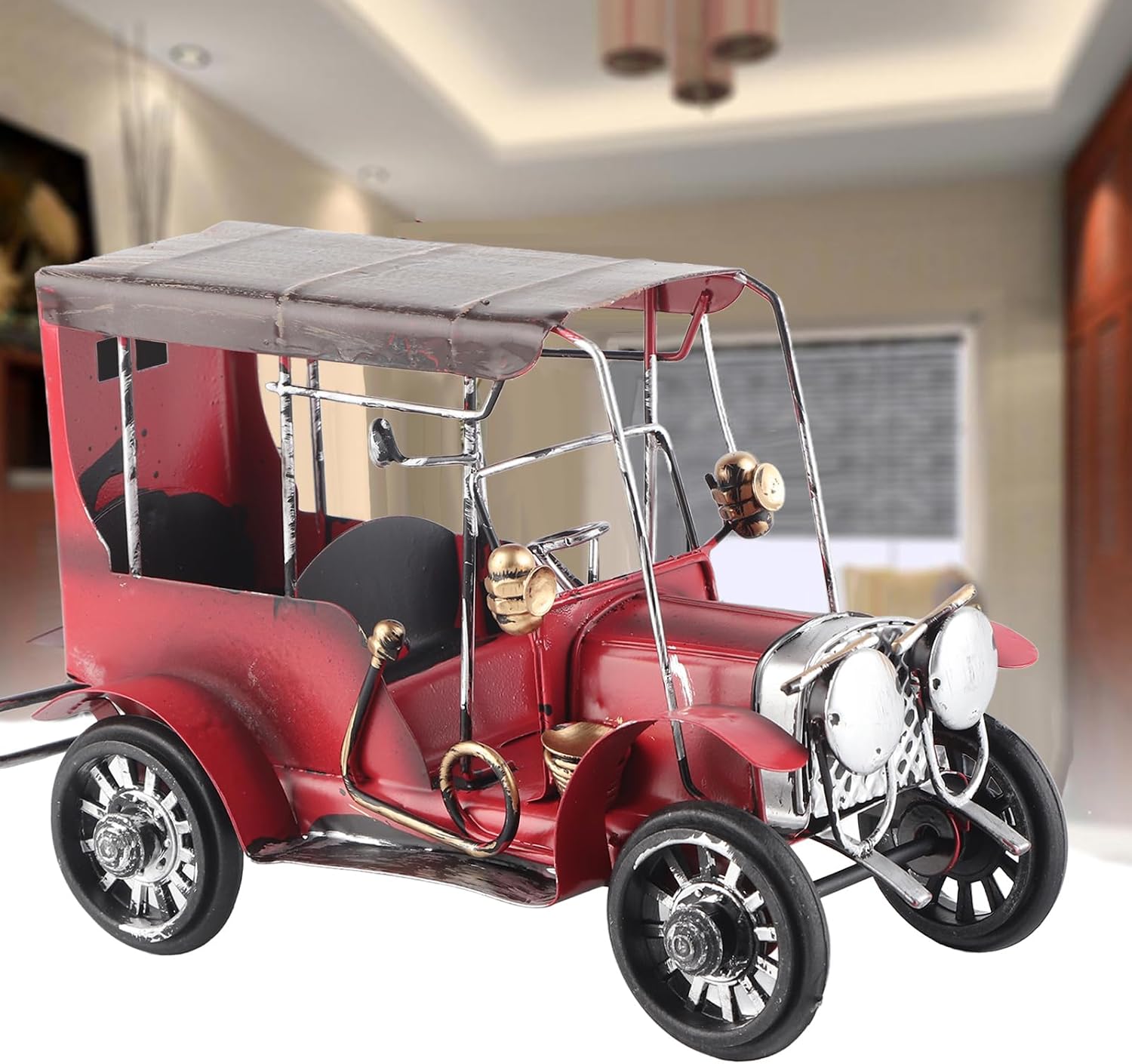 Vintage Classic Car Desktop Decor, Red Tin Retro Model,Ideal Furnishing Item to Place in Bedroom, or Bars for Decoration