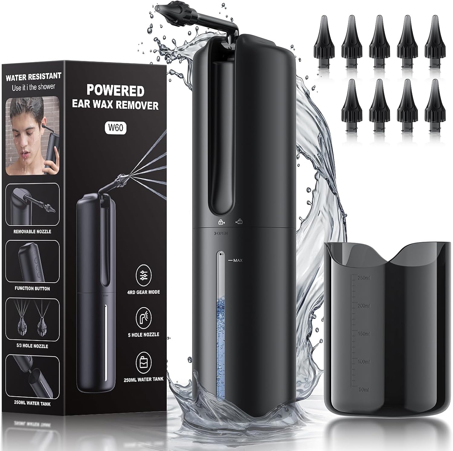 Ear Wax Removal - Electric Ear Cleaner - Ear Cleaning Kit with 4 Pressure Modes - Safe & Effective Ear Irrigation Flushing System - Ear Irrigation Kit with Basin & 10 Tips