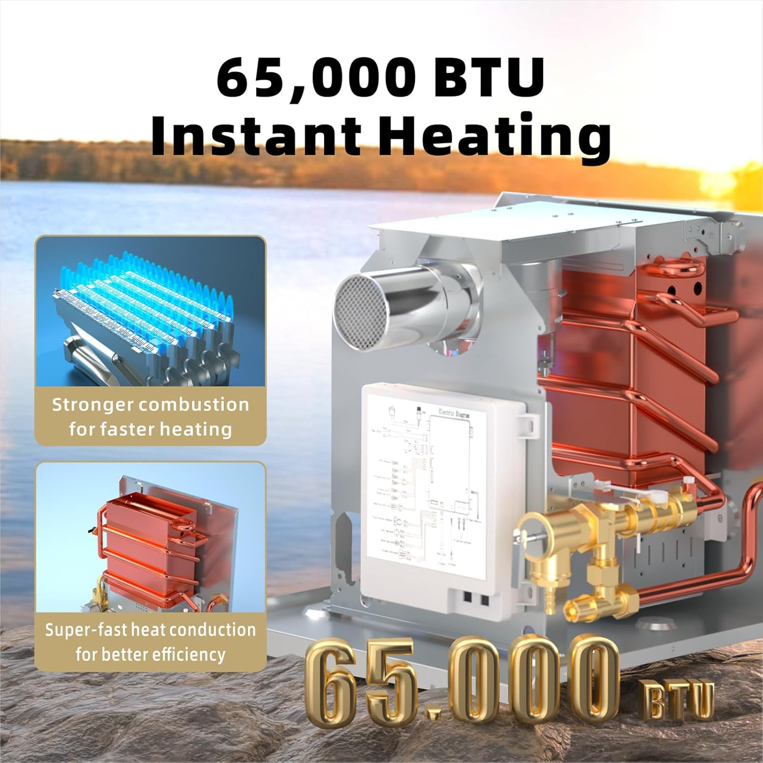 Hillhub RV Tankless Water Heater, 3.9 GPM Propane Instant Hot Water Heater for Motorhome Camper, 65,000 BTU On-Demand with Stable Temperature for Outdoor Shower & Travel Trailers