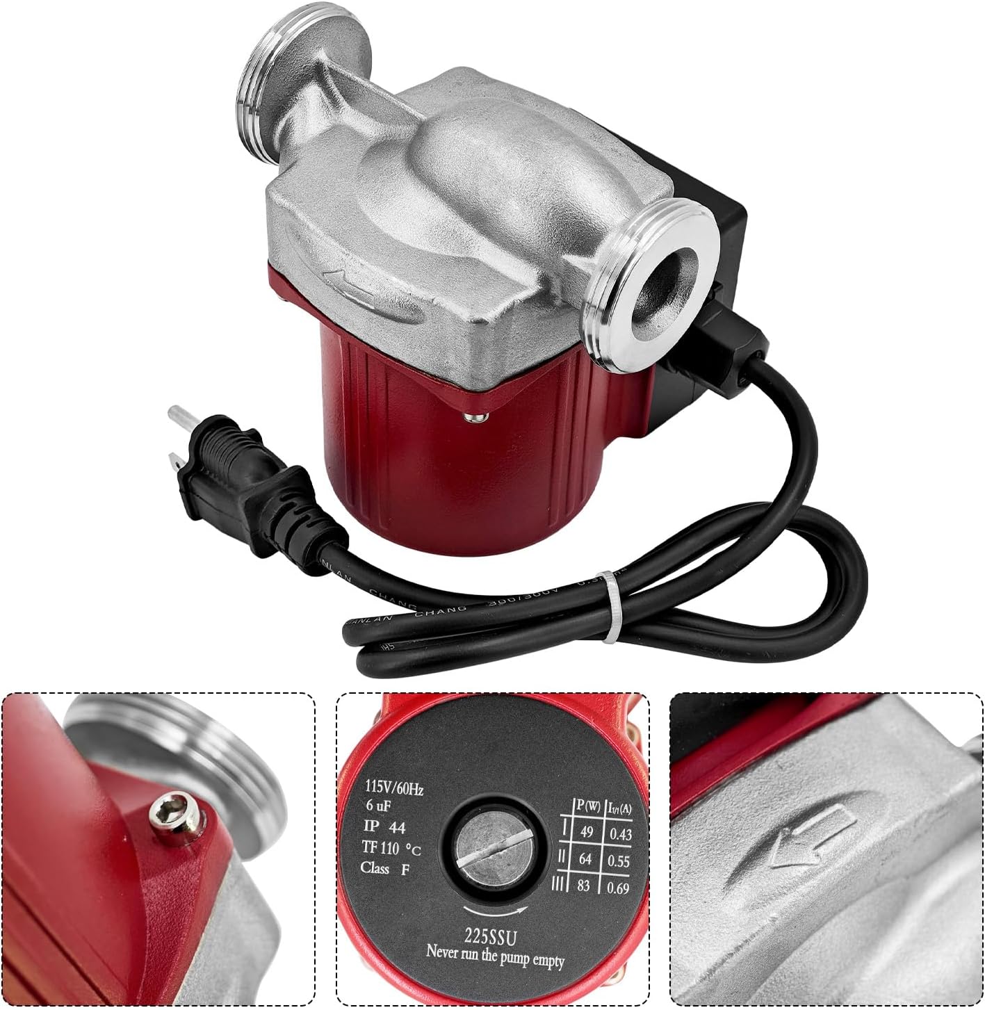 110223-310 Hot Water Circulator Pump 1/8 Hp 115V 3 Speed Compatible with Grundfos 59896341 UPS15-58FC for House Heating System, Boiler, Solar Heater and Hydronic Radiant Heating, Red