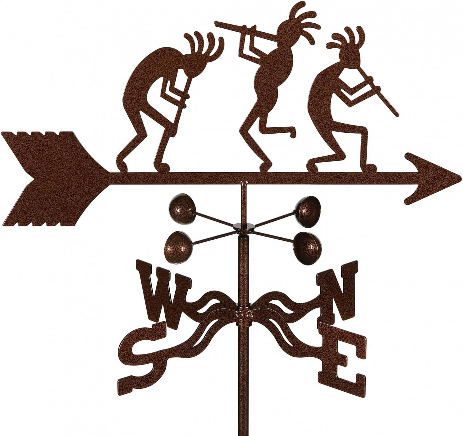 EZ Vane Kokopelli Weathervane — Deck Mount, Wind Cups, Antique Copper Finish, Steel with Durable Triple Powder Coating, Handcrafted in USA