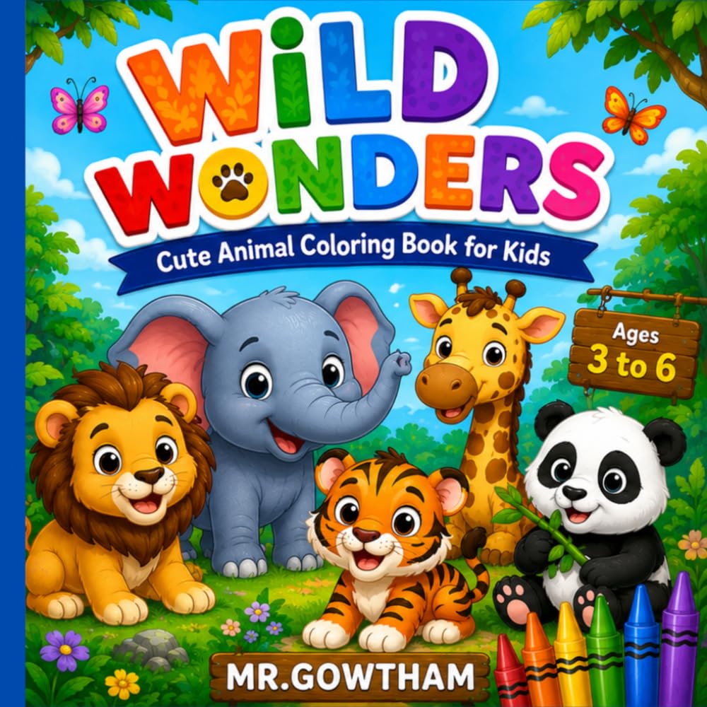 Colourful Wild Wonders Coloring Book for Kids Ages 3–6: Fun and Easy Animal Coloring Pages for Toddlers, Preschoolers, and Kindergarten Kids | Cute ... Designs, and Creative Learning Activities