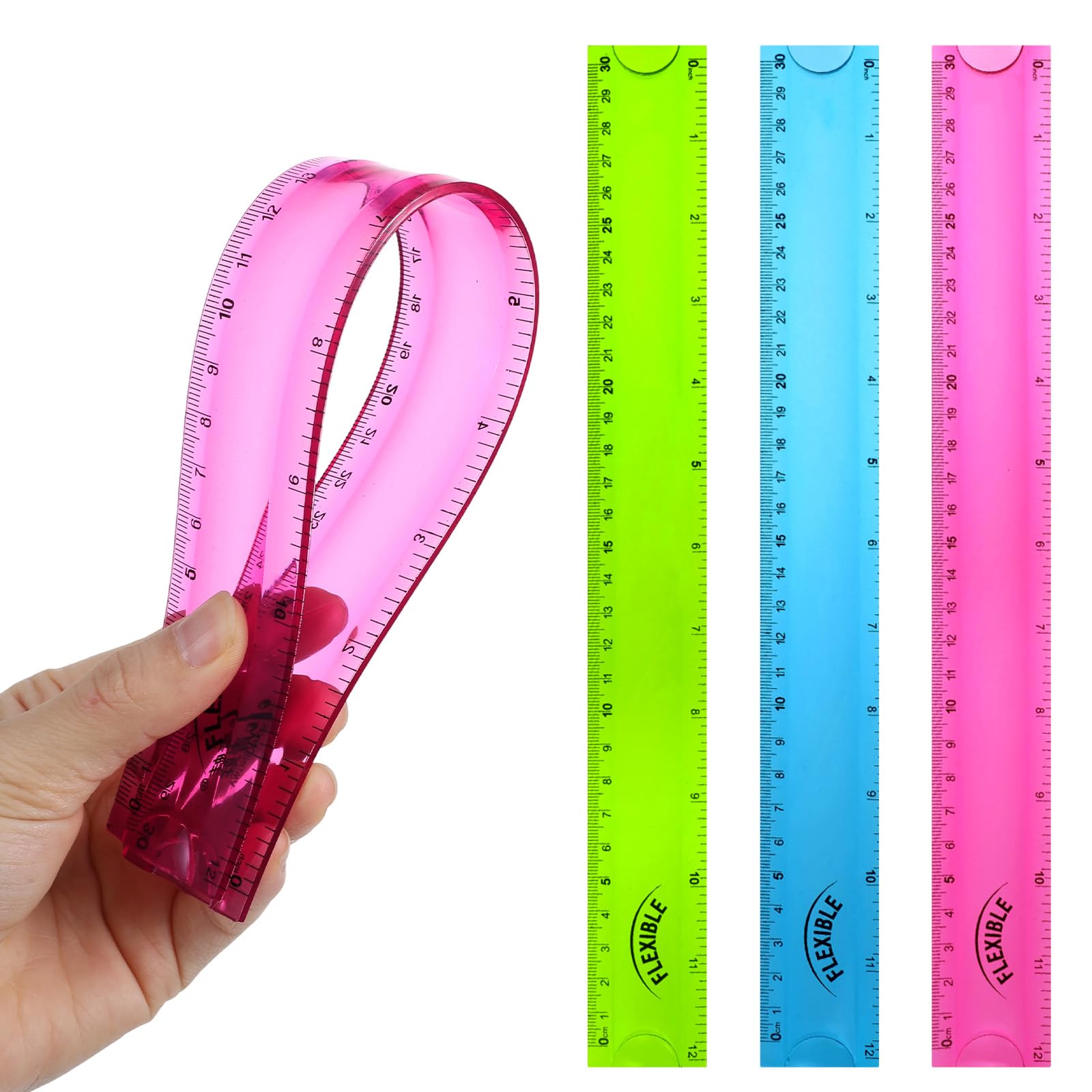 Snapklik.com : Grevosea 3 PCS Flexible Ruler, 12 Inch Clear Plastic ...