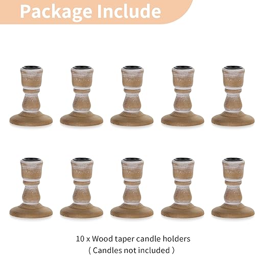 Miniatura 8 de NUPTIO Portavelas decorativo juego de 10 portavelas de madera marrón vinage, portavelas cónico corto bohemio a granel para decoración de otoño y