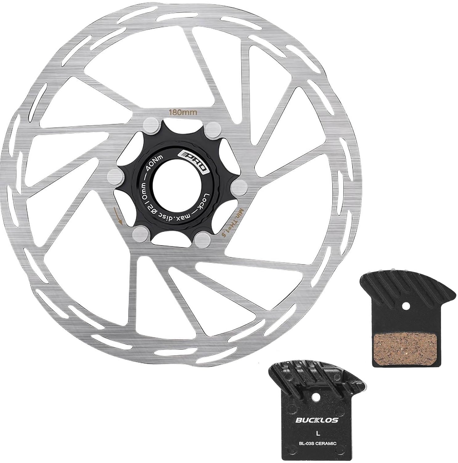 BUCKLOS 1 Pairs BL-03S Disc Brake Pads for Ceramic Shimano N03A N04C L05A K04S K04Ti K05S K05Ti with Bike Centerlock Disc Brake Rotor for Mountain Bike Road Bike E-Bike