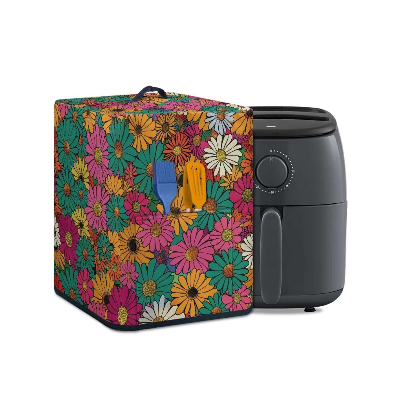 Hippie Flower Kitchen Appliance Covers Kitchen Accessories Air Fryer Dust Cover with Storage Pocket Stain Resistant Scratch-proof Air
