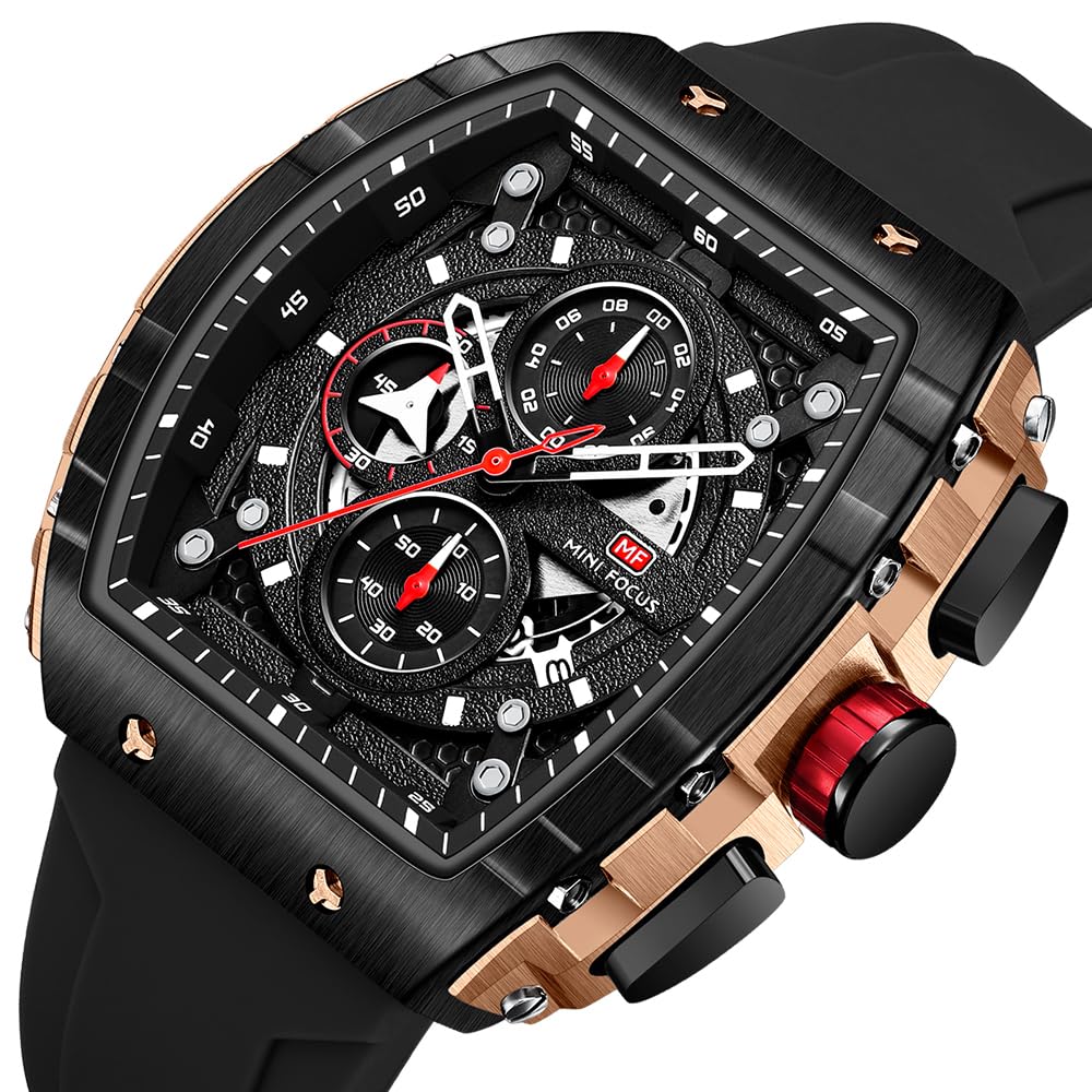 MF MINI FOCUS Herrenuhr Fashion Fass Armbanduhr (Chronograph/Waterproof/Leucht/Kalender) Silikon Quarz Armbanduhr für Männer