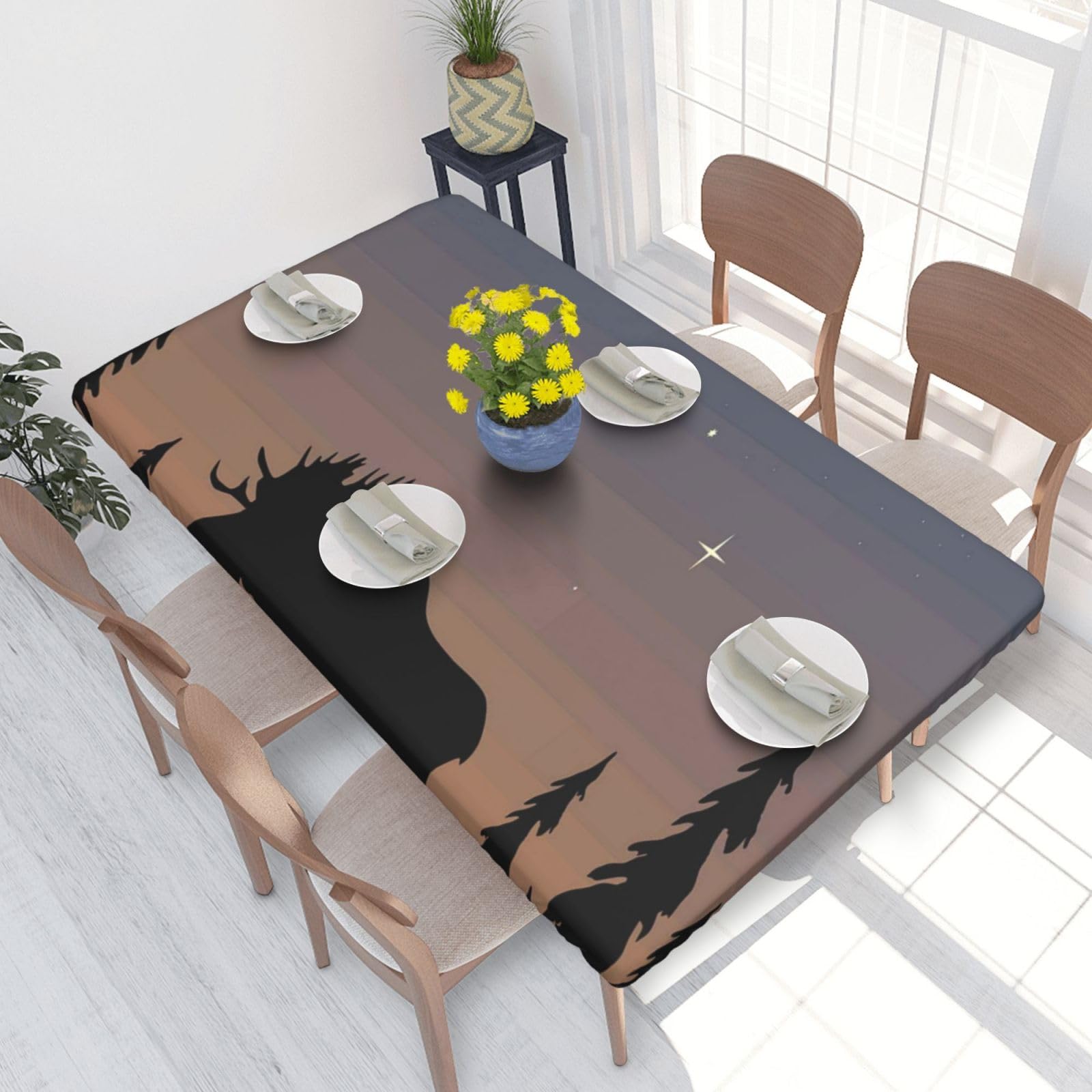 BNVSADC Moose Mountain Pine Tree Wilderness Printed 4FT Tablecloth 122x76 CM Polyester Kitchen Water Resistant Table Cloth Dining Table Decoration Table Covers