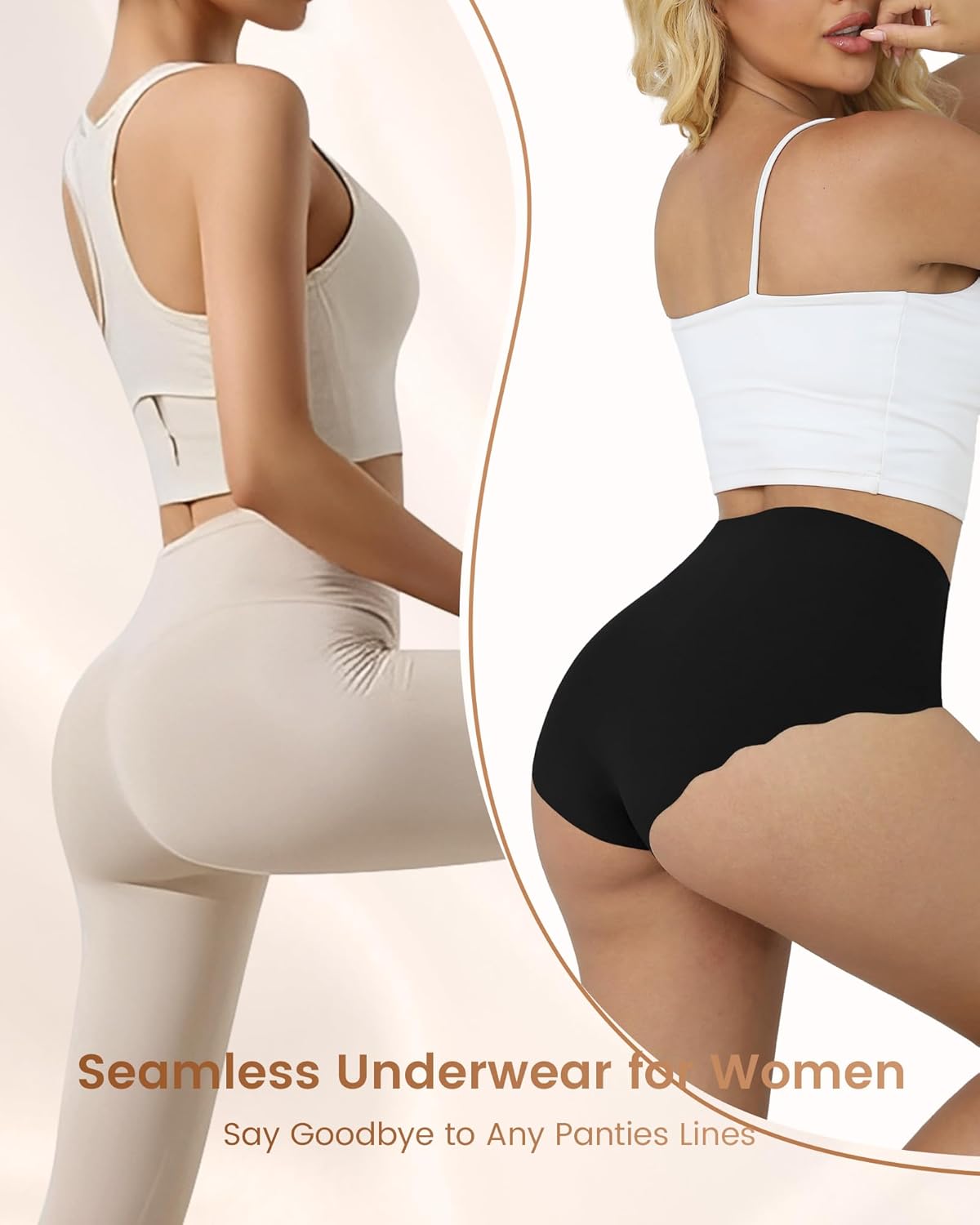 Cevapro Womens Underwear Seamless High Waisted Tummy Control Briefs No Show Full Coverage Wave Edge Ladies Panties 6 Pack - Image 3