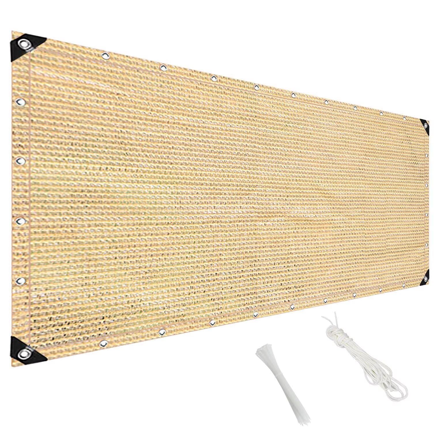 Sonnenschutz Balkon 150x250cm, Balcony Fence Wasserdurchlässig Zaun Sichtschutz mit Kabelbinder und Seil für Zaun Pavillon Balkongeländer - Beige