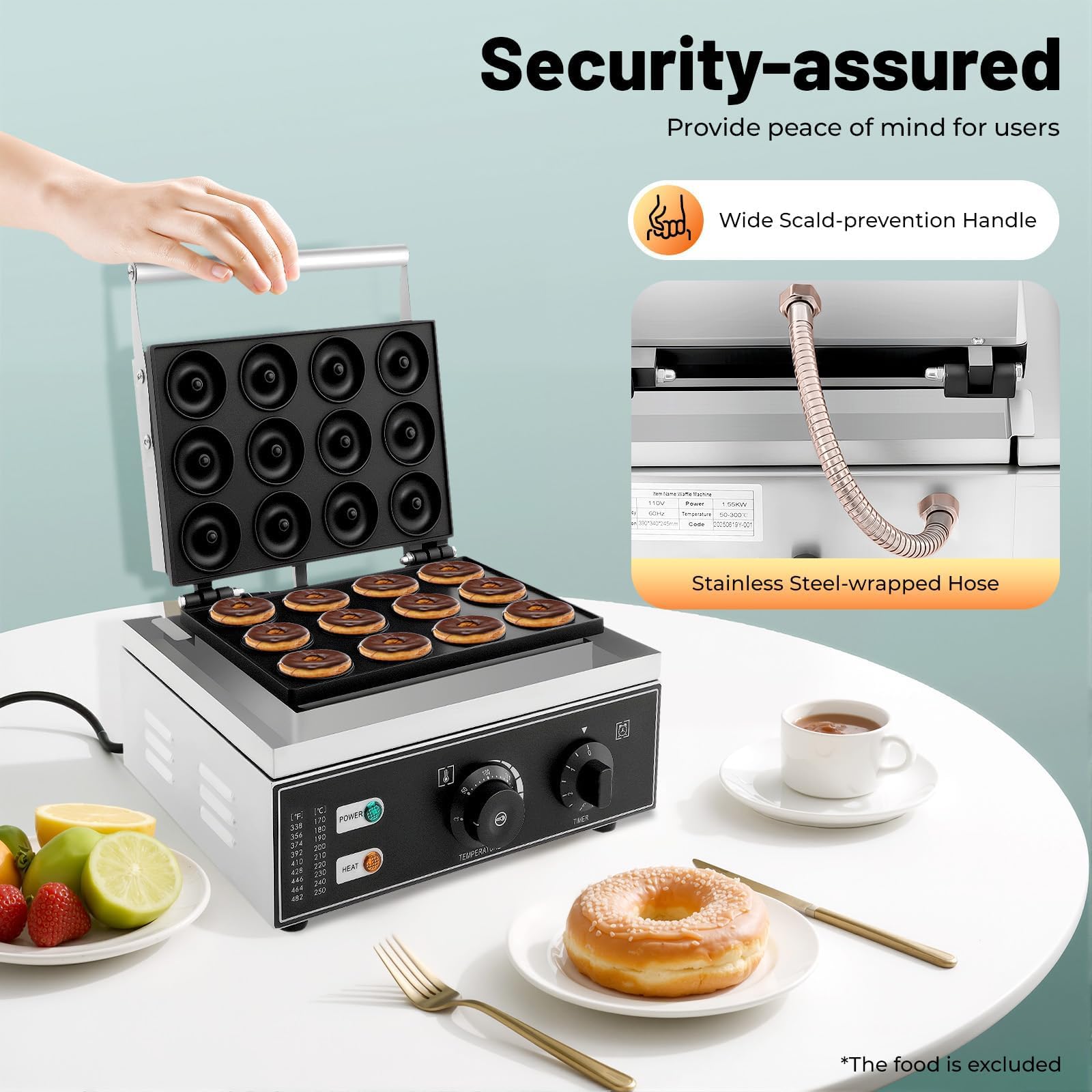 Machine à beignets électrique 1550 W avec contrôle de la température et du temps réglables, idéal pour la maison, le café, la boulangerie et le restaurant, 5 compartiments