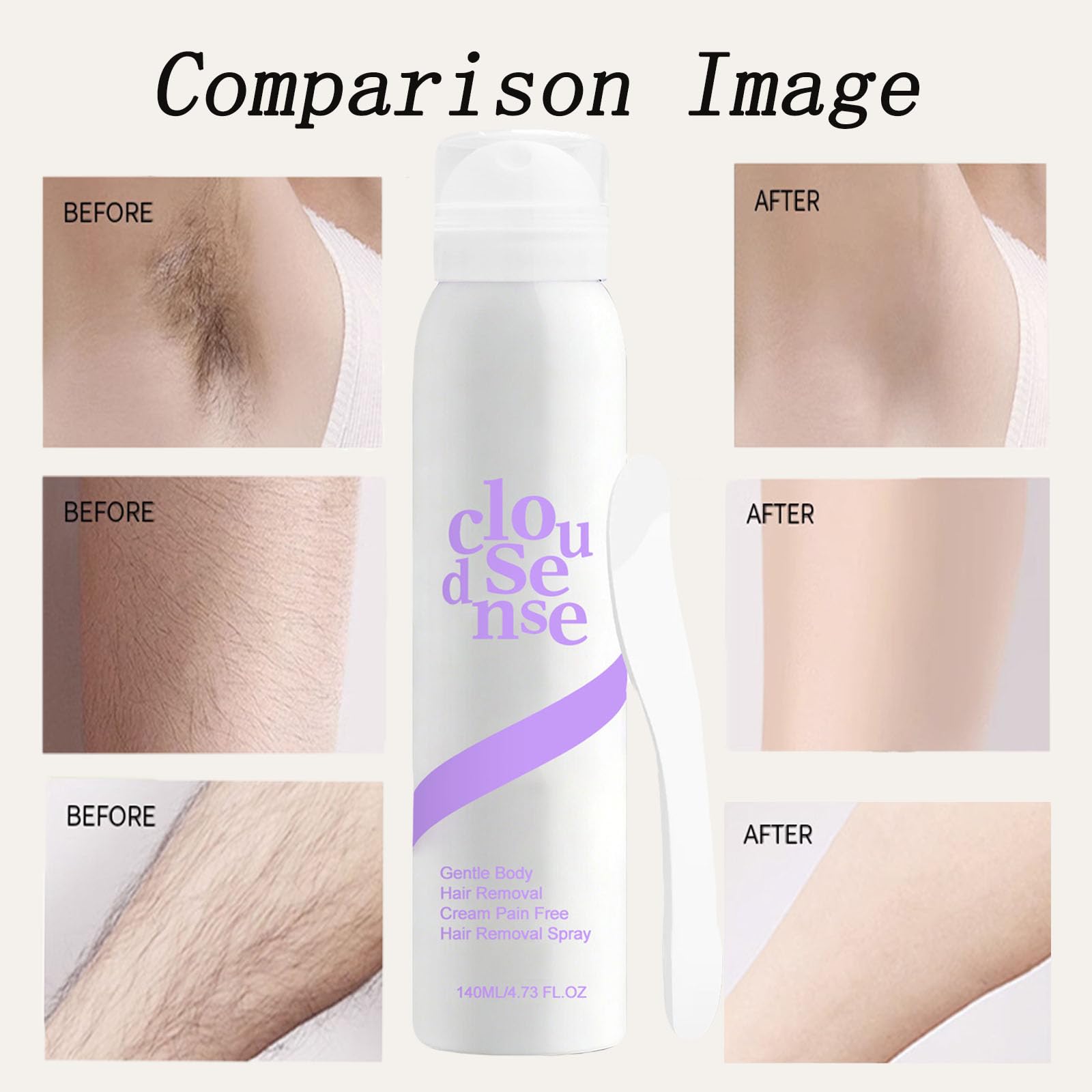 Kit Spray Depilación Lisa para Mujeres y Hombres, Bikini Indoloro, Piernas, Axilas, Depilador de Acción Rápida para Piel Sensible, Depilador Corporal Delicado con Aloe y Ácido Hialurónico (3PCS)