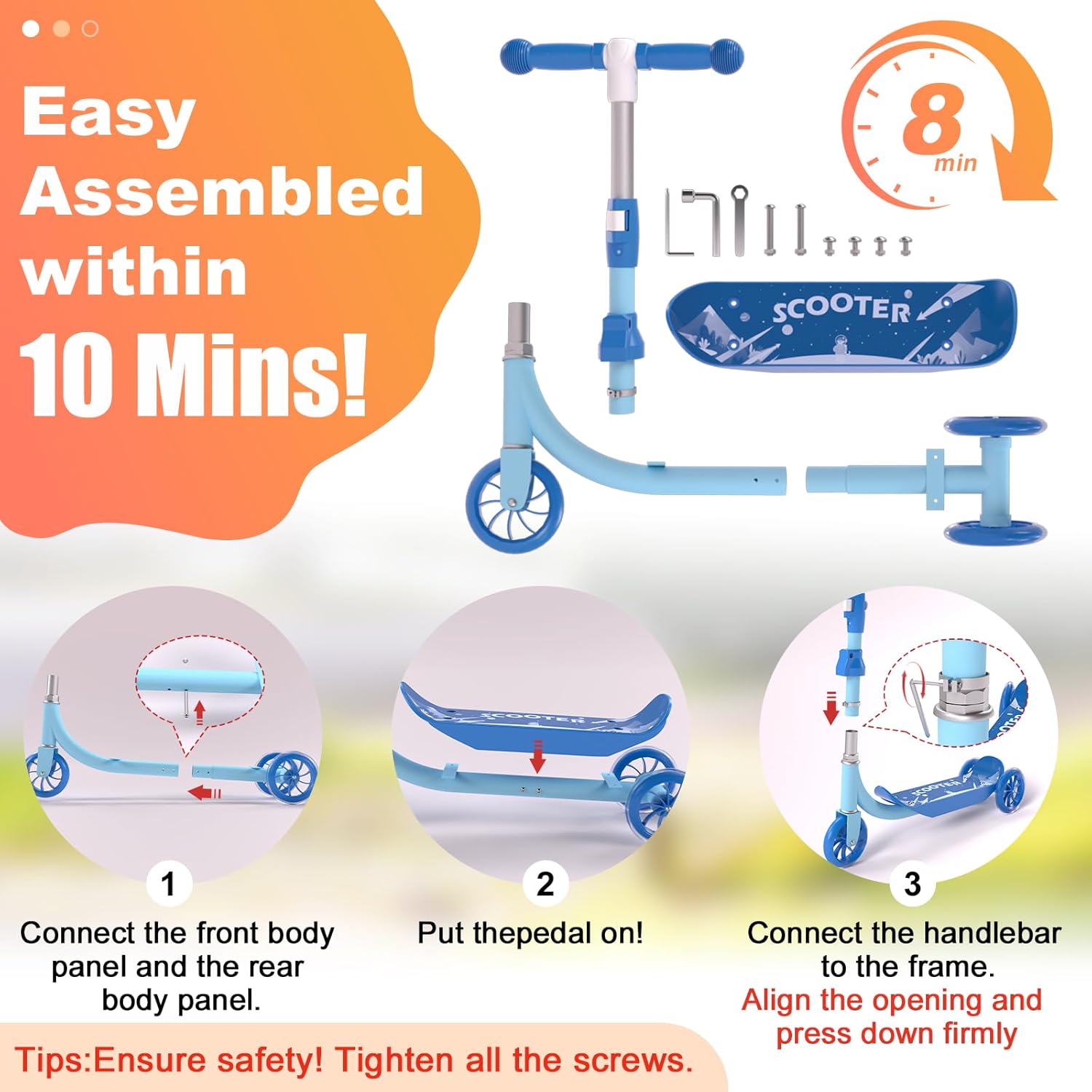 Kick Scooter for Kids 3-7 Age - LED Lighted 3 Wheel Toddler Scooter, 360° Steering, Adjustable Height Handlebar, Anti-Slip Deck, Stable Metal Design, Indoor Outdoor for 3-5, 5-7 Year Old Girls Boys - Image 8