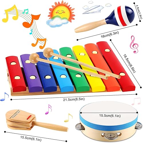 Miniatura 8 de LOOIKOOS Instrumentos musicales para niños pequeños, instrumentos de percusión de madera, juguete para niños preescolares, juguetes musicales