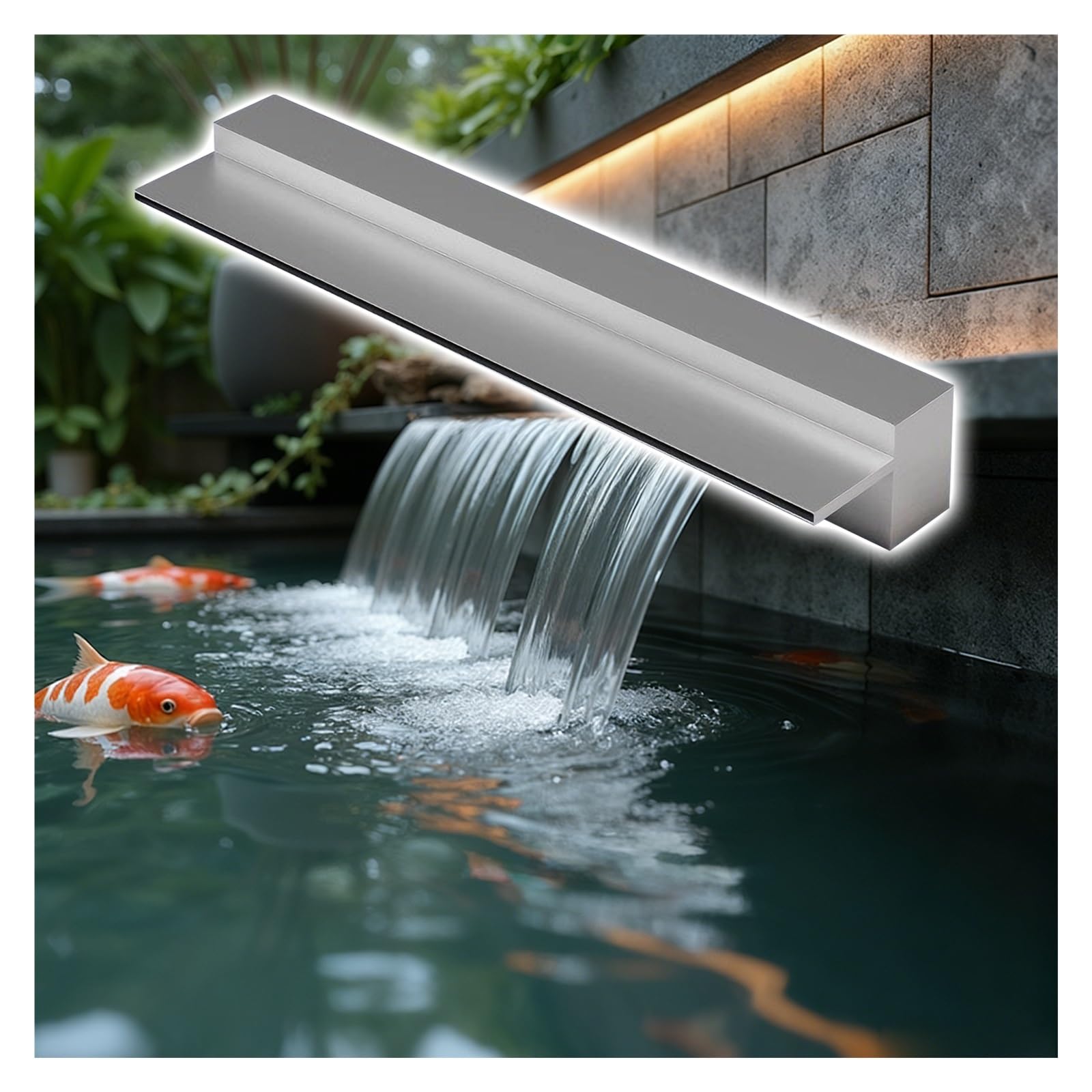 Kit de déversoir pour Cascade de Bassin, Tuyau ondulé Robuste, kit de déversoir avec raccord de Tuyau de 50 cm pour Bassin et Fontaine, Finition argentée durabl