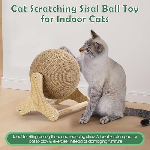 Miniatura 7 de Outamateur Sisal - Bola rascador para gatos con soporte estable, juguete interactivo para ejercicio, pelota rascador de sisal para mascotas