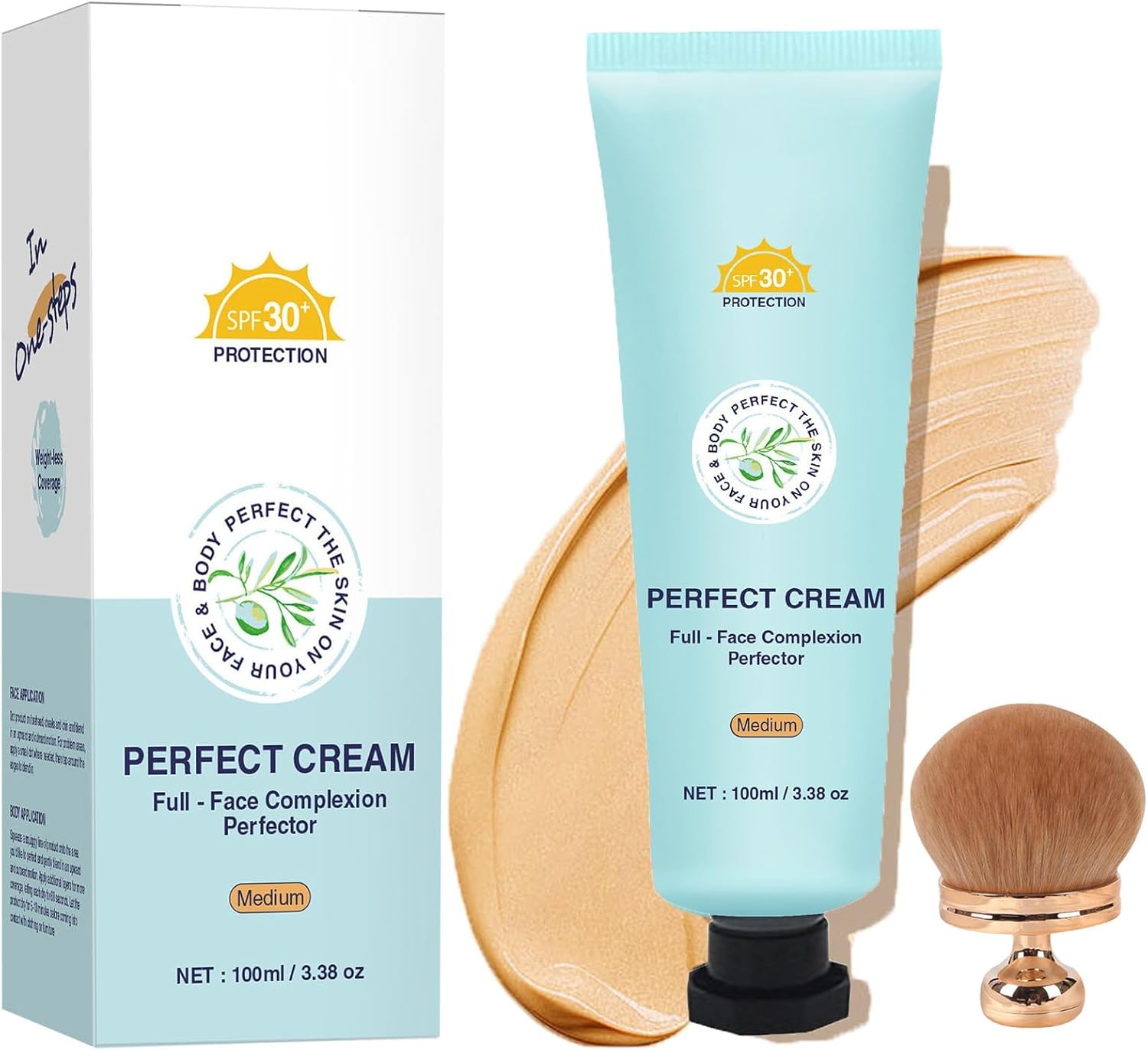 Body Coverage Perfector with SPF 30+, 12H Hydrating CC Cream, Full Coverage Foundation & Concealer Cream, Waterproof, Transfer-Resistant, Long-Lasting Skin Tint (Medium)