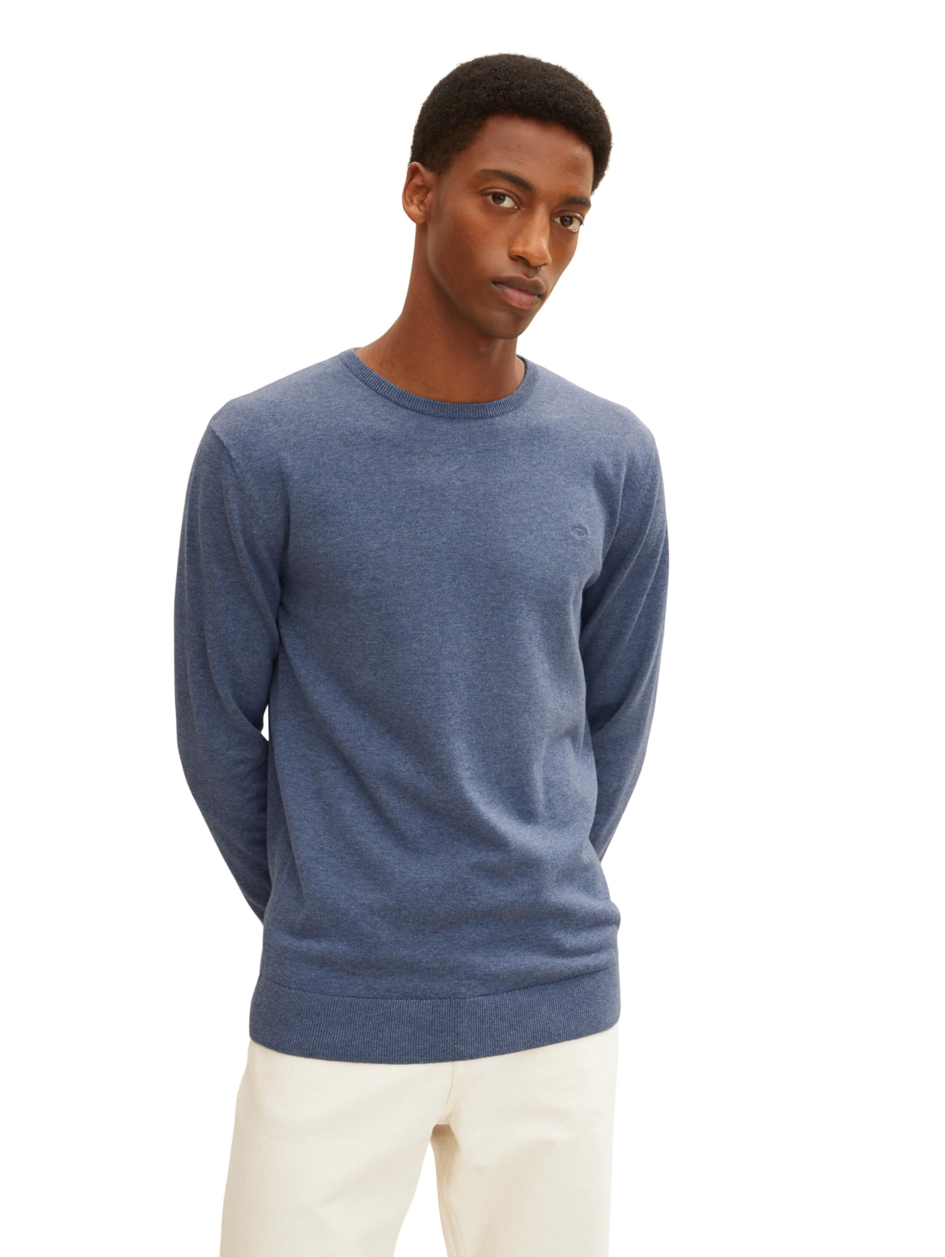 TOM TAILOR Herren Basic Strickpullover Mit Crewneck, 18964 - Vintage Indigo Blue Melange, S EU