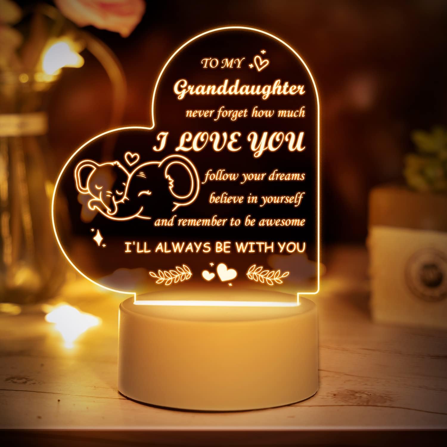 QYMCAT Granddaughter Gifts from Grandma - Granddaughter Night Light Grandma Gifts for Granddaughter on Birthday, Christmas, Graduation, Thanksgiving - Grandma and Granddaughter Led Lamp, Clear