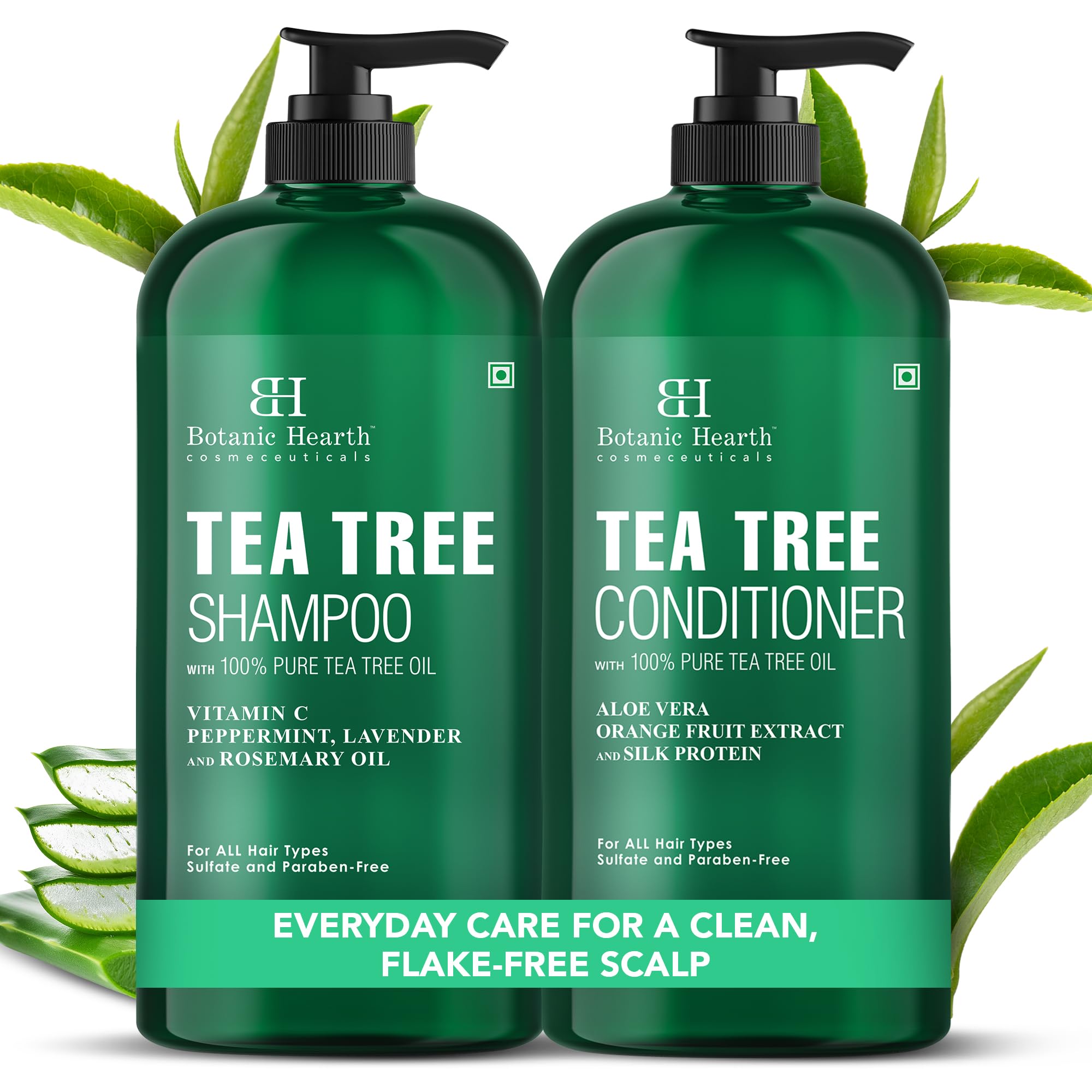Tea Tree Shampoo And Conditioner Set | With 100% Pure Tea Tree Oil, For Itchy And Dry Scalp, Sulfate/Paraben Free | For Men And Women | 16 Fl Oz Each