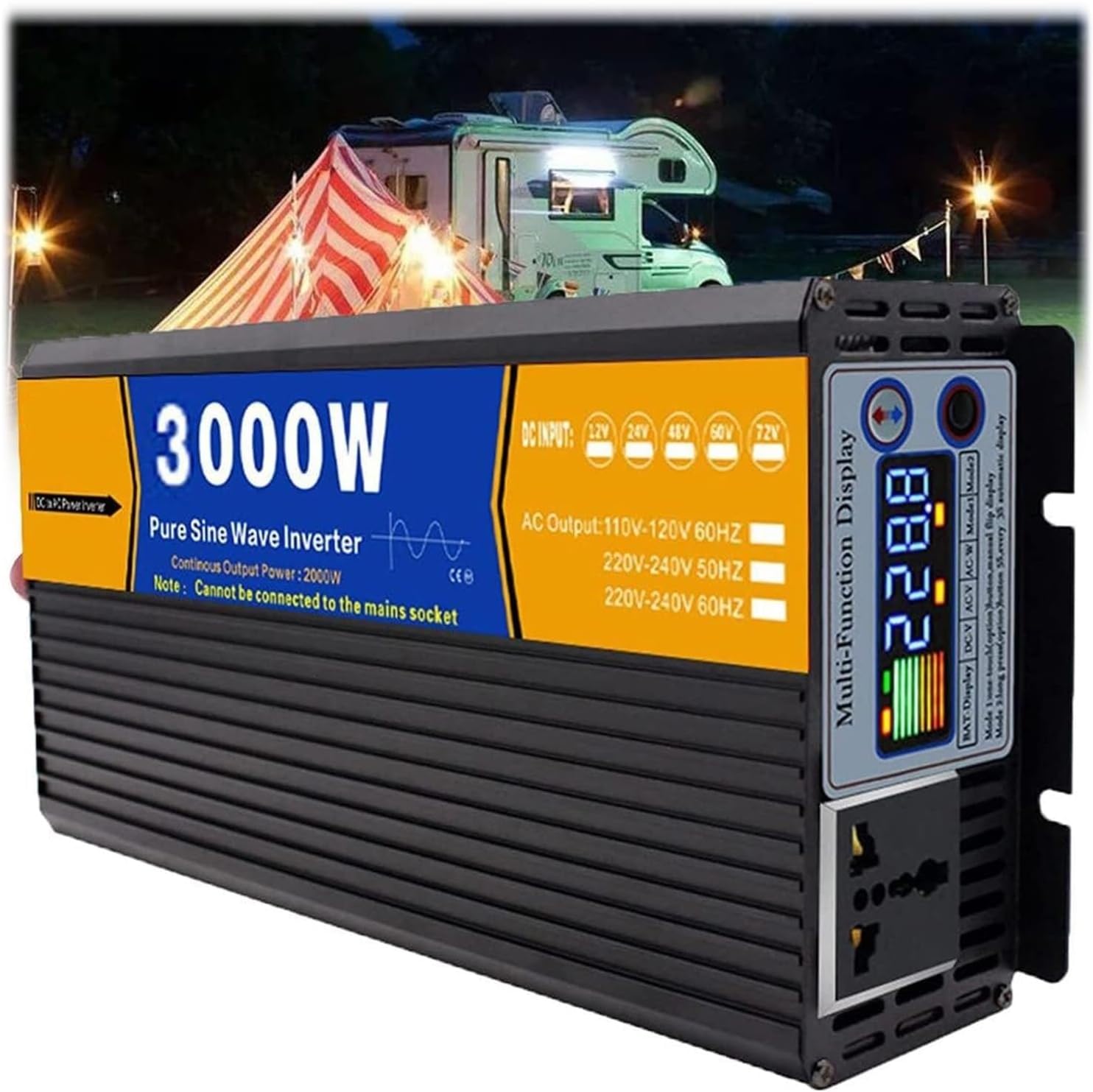 3000W Pure Sine Wave Solar Inverter - DC 12V/24V/48V/60V/72V, Low Frequency Split Phase Charger, High-Efficiency AC Output 120V/240V Power Converter