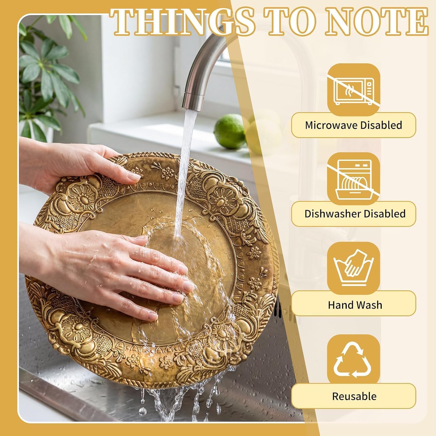 PROY 100 PCS 13 Inch Antique Gold Charger Plates Bulk, Embossed Plastic Round Chargers for Dinner Plates,Vintage Decorative Chargers for Wedding, Party And Holiday Event