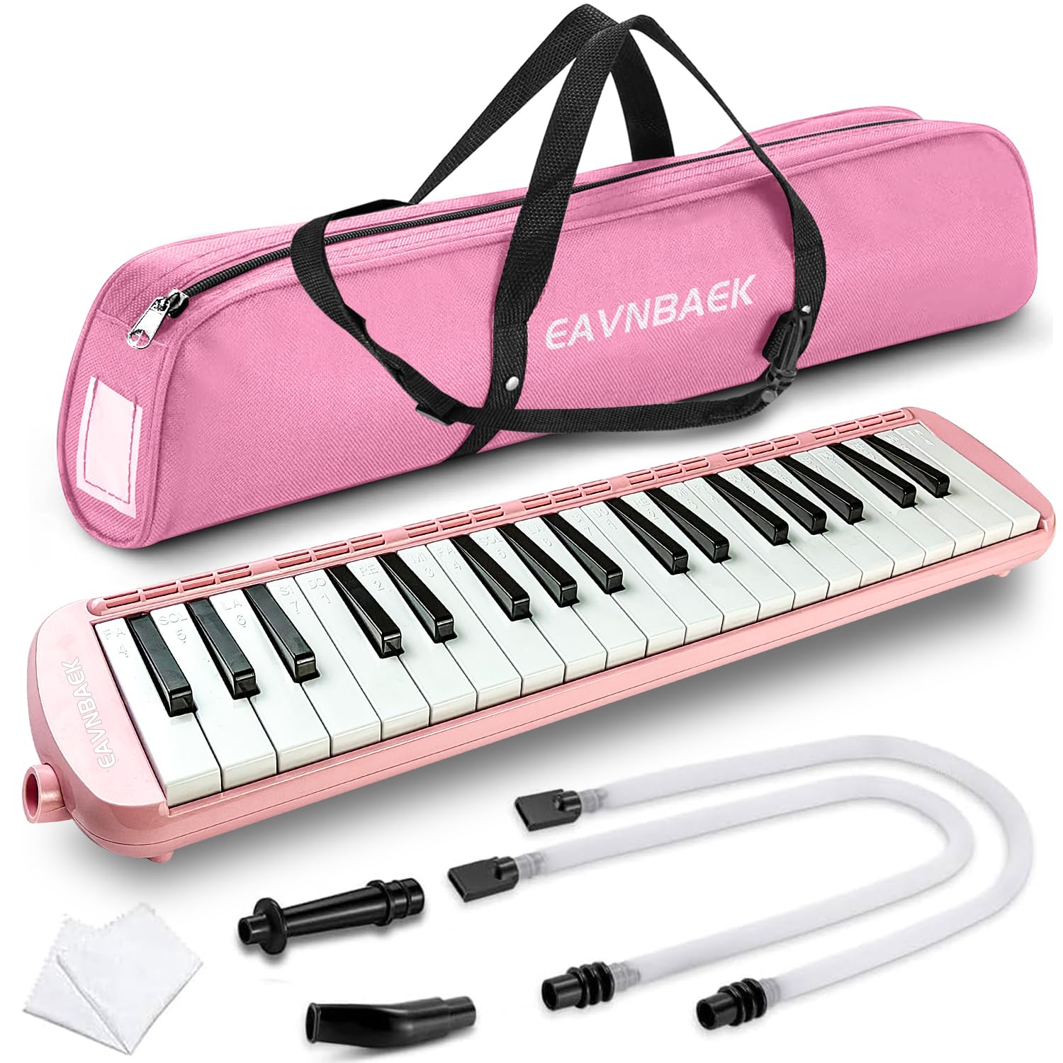Eavnbaek 37 Tasten Melodica Instrument, Sopran Melodica Air Piano Keyboard Pianica mit 2 weichen langen Röhren, 2 Mundstücke Tube und Tragetasche für Schüler Anfänger Erwachsene Geschenk (Rosa)