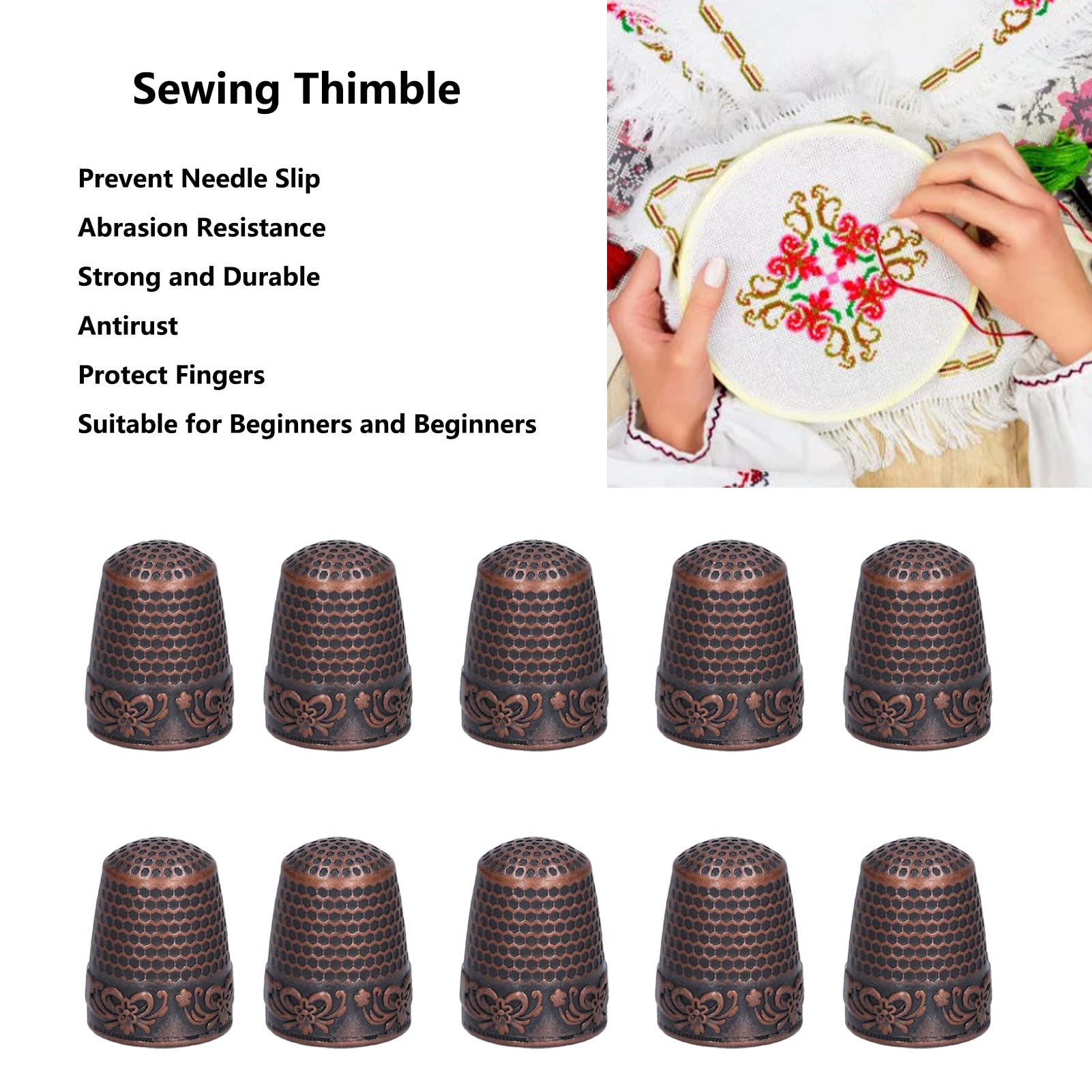10Pcs Sewing Thimble,Metal Finger Thimbles Sewing Thimble Finger Protector DIY Crafts Sewing Tools(Dark Bronze)
