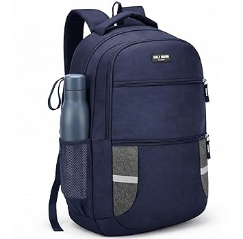 Half Moon 30L Laptop Backpack for Boys & Girls School Bag, Office Use Daypack, Travel Bag for Man, College Bag for Men & Women, Water Resistant, Laptop Sleeve 15 Inch, Reflective Strip (Navy Blue)