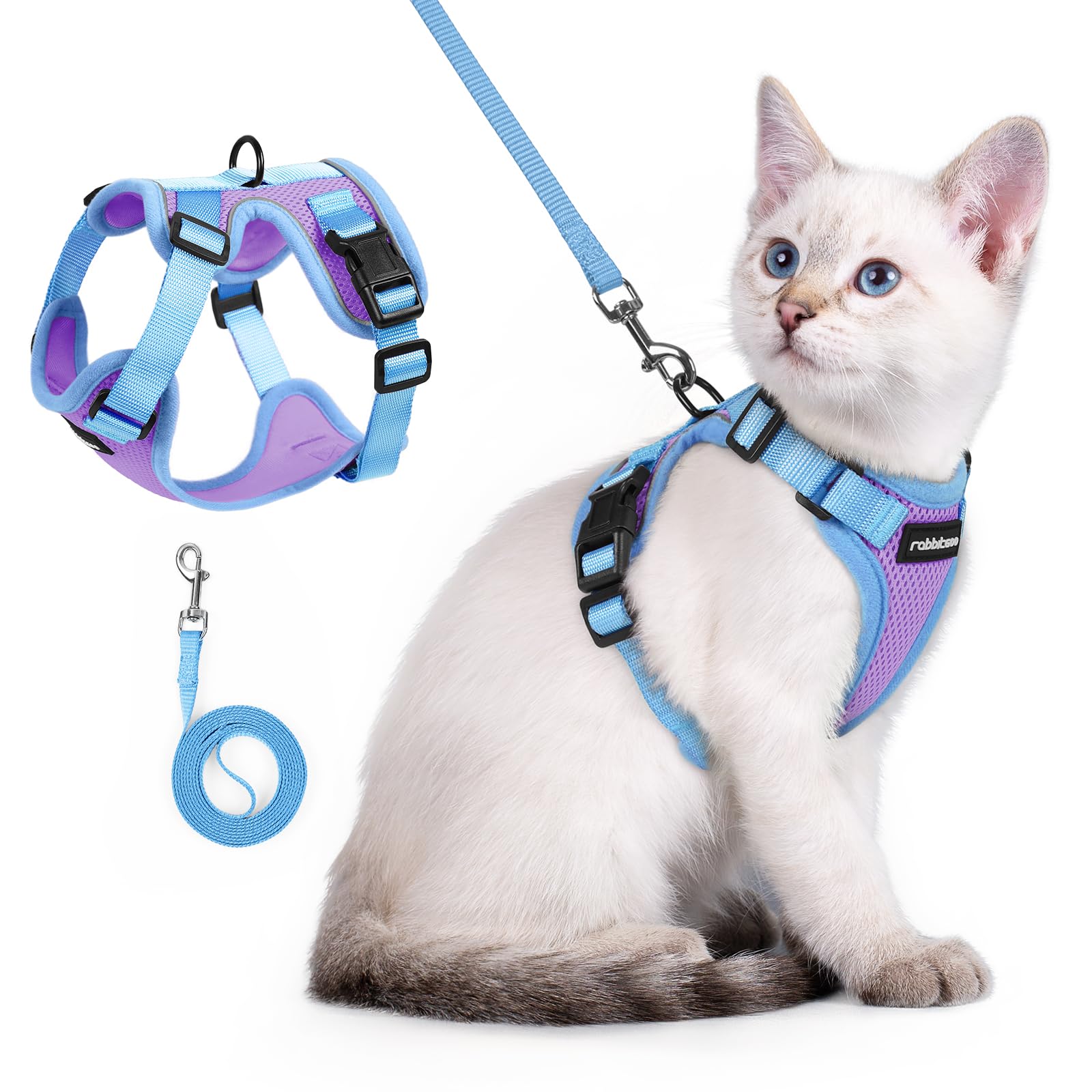 rabbitgoo Cat Harness and Leash Set, Escape Proof, Purple &amp; Blue