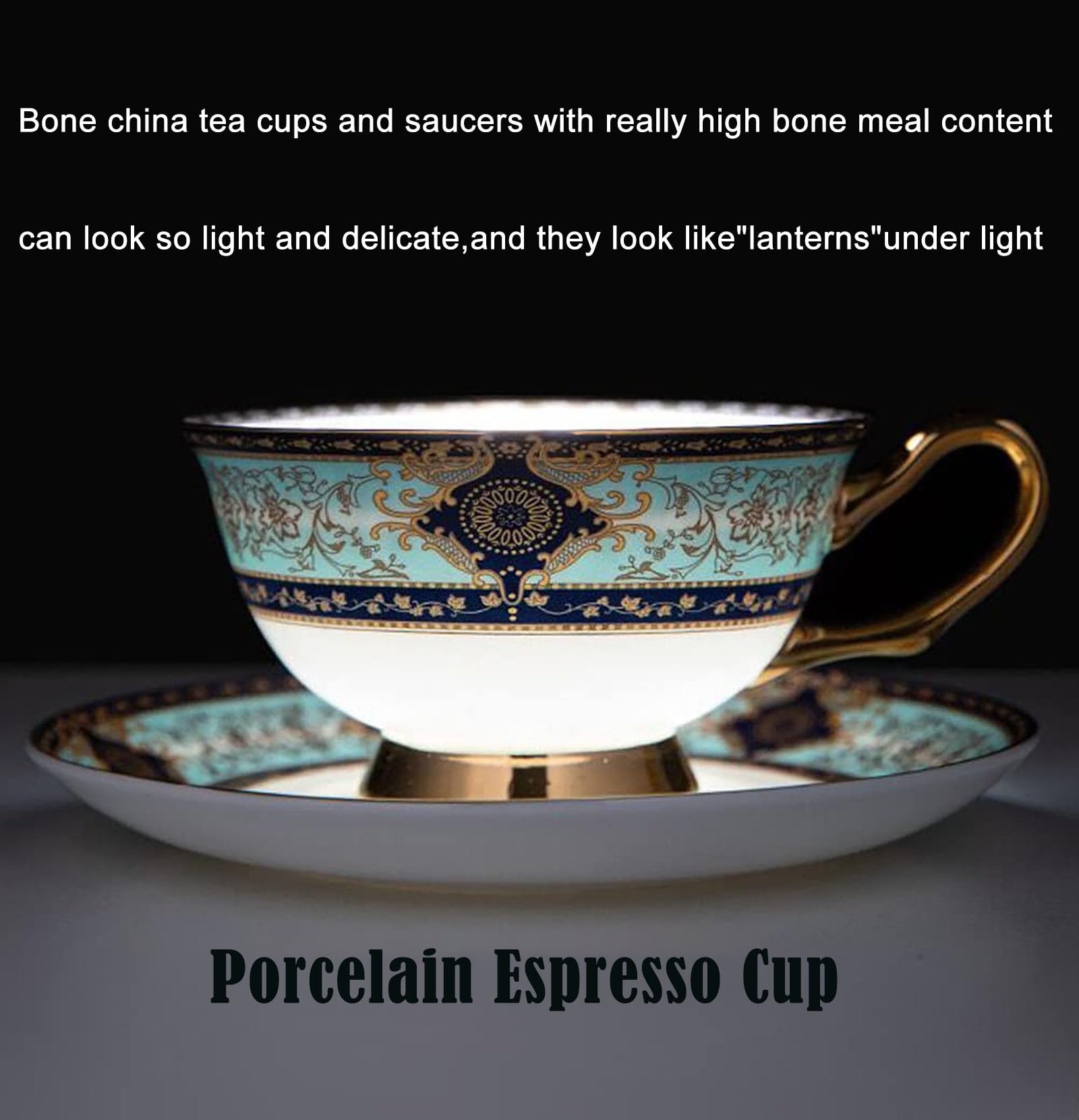 YUDIZWS Set di tazze da tè in porcellana con cucchiaio d'oro e confezione regalo, tazze da caffè da tè e piattini Set di 1 tazza da tè in porcellana Tazza da caffè,6pcs