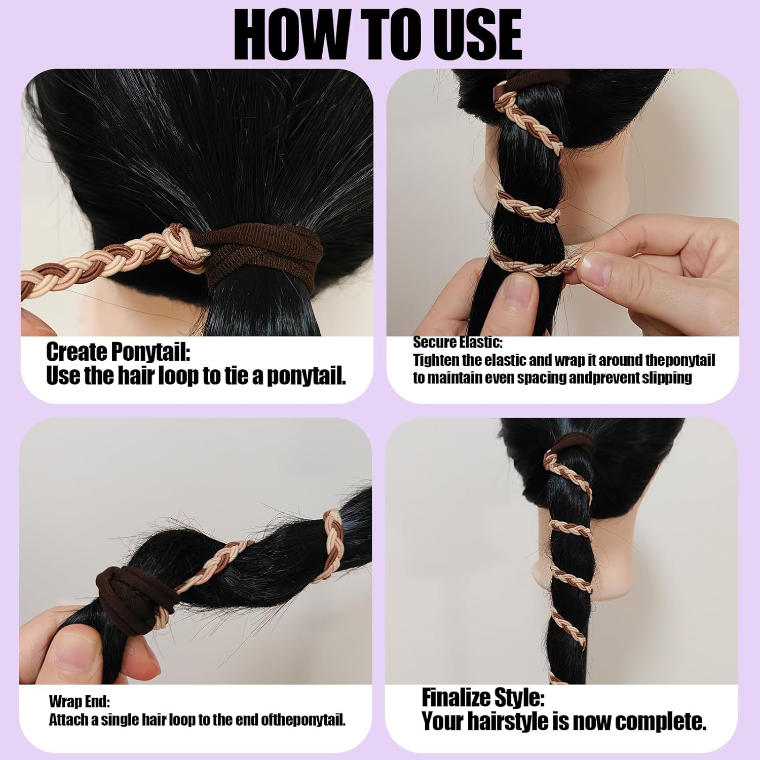 4-Pack Spiral Hair Ties for Women, Soft Elastic Spiral Rip Ties for Long Thick Hair, Tangle-Free Sports Hair Ties for Swimming & Beach, No Damage Hair Wraps in Neutral Colors (Four colors 21.26in)