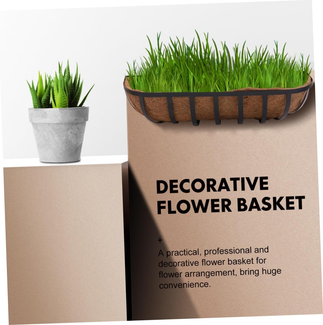 Wall-Mounted Coconut Coir Flower Basket 24-inch Iron Hanging Planter Outdoor Decorative Flowerpot Holder for Patio Garden