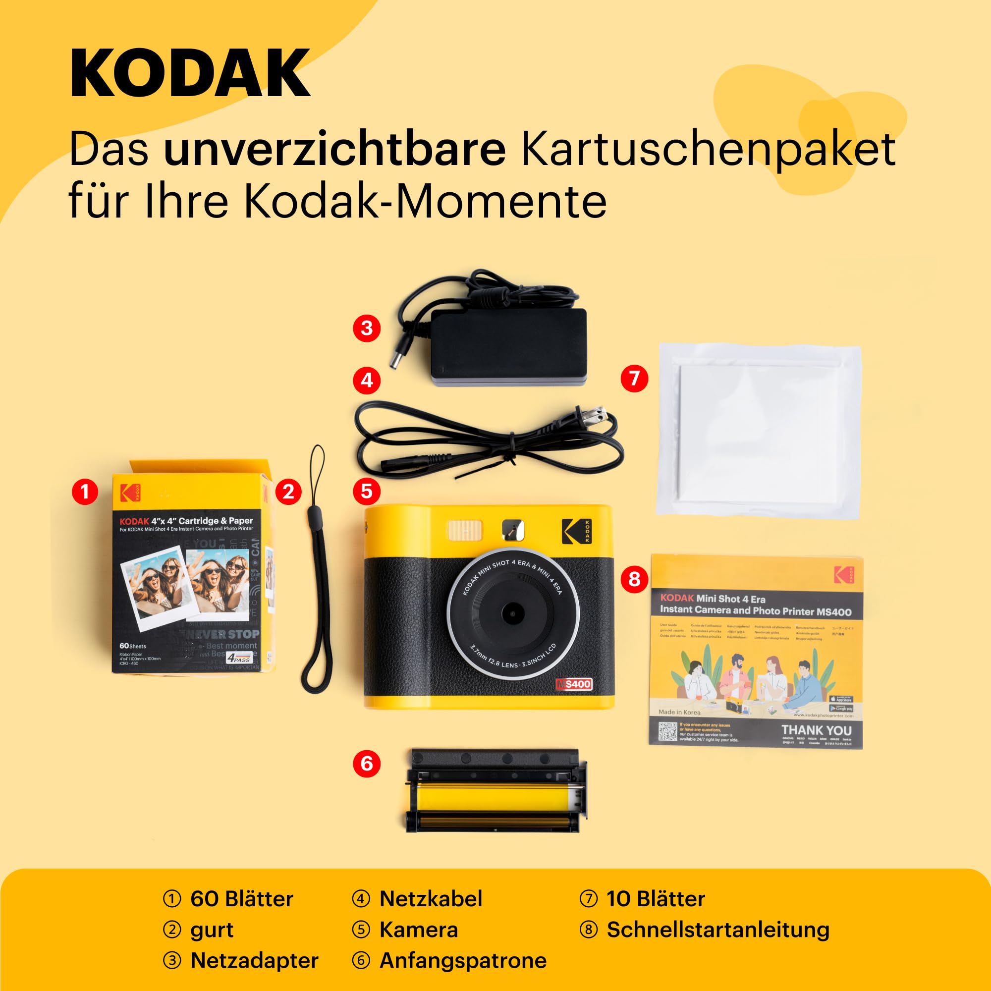 KODAK Mini Shot 4 ERA 4PASS 2-in-1 Sofortbildkamera und Fotodrucker (10x10cm) Sofortbildkamera + 10 Blatt im Lieferumfang enthalten + 30-Blatt-Patrone, Gelb