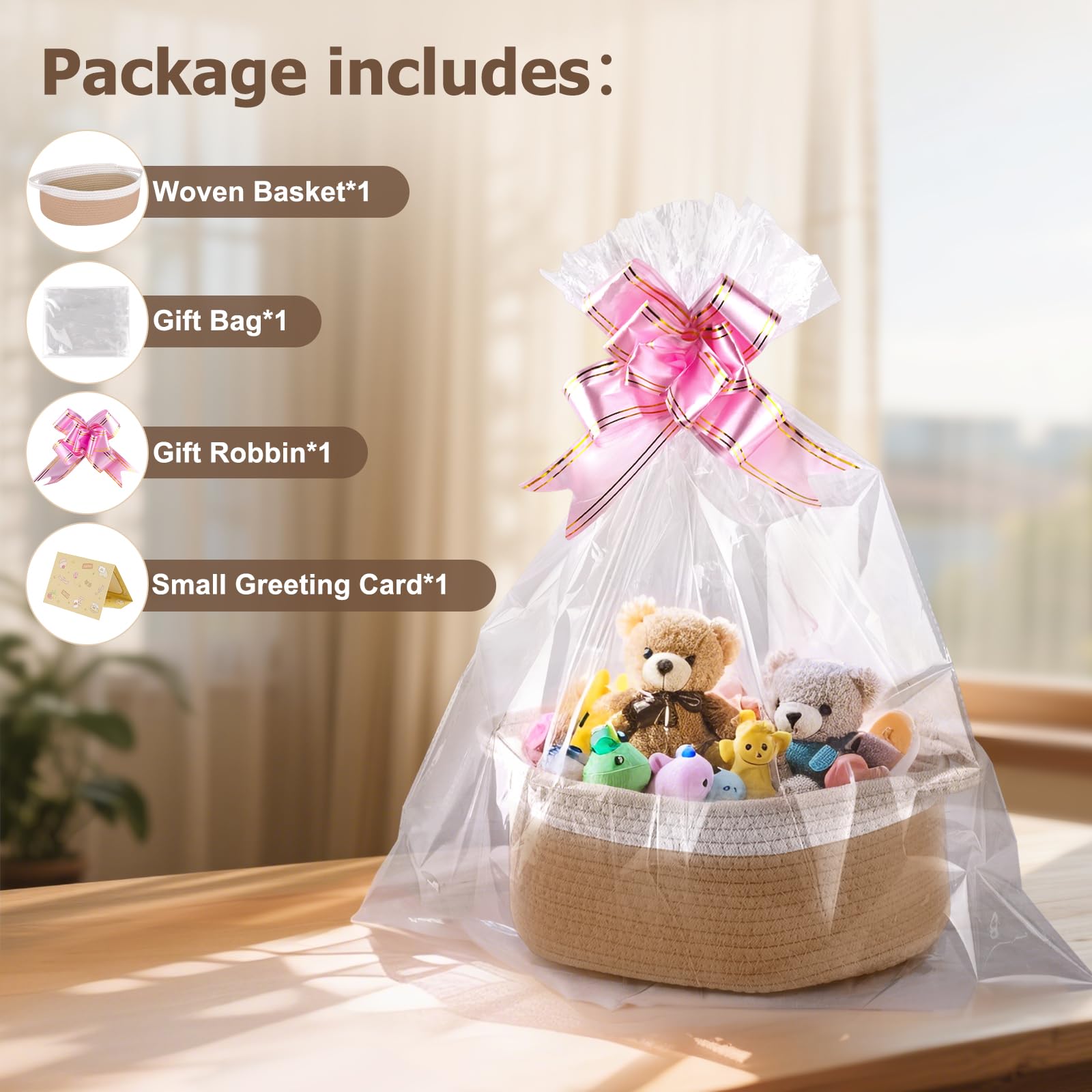 Small Woven Basket, 12" x 8" x 5" Gift Basket Empty with Ribbon and Gift Bag - Image 2