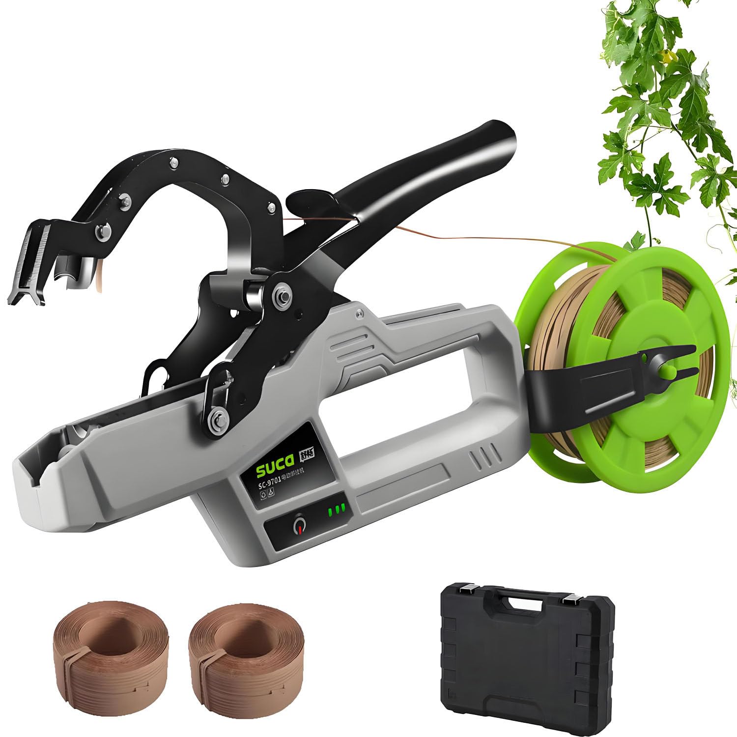 Outil de Ligature sans Fil pour Plantes, Machine électrique à Lier, avec 2 Rouleaux de Fil de Ligature, diamètre de Ligature Maximal de 45 mm, 6 000 ligatures par Charge, pour vignes, Fleurs