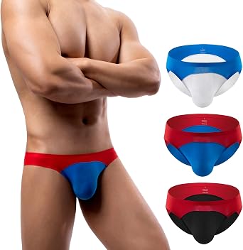 Meshal Sexy Mens Underwear Briefs Bikini Low-Rise Breathable Quick Dry Ice Silk Fabric with Color Insertion 3Pack