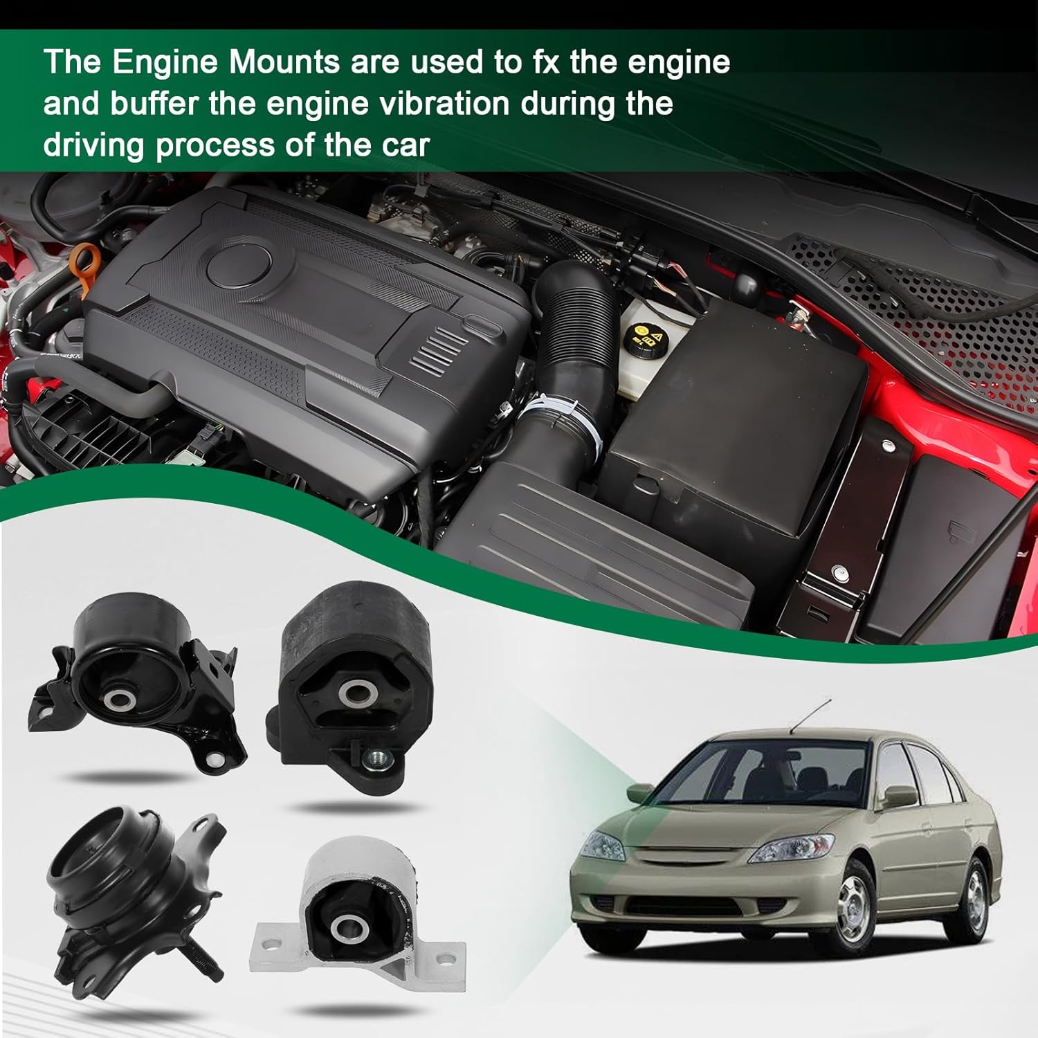 SCITOO Engine Motor Mount and Transmission Mount Set Compatible with 2001-2005 for Acura for EL 2001-2005 for Honda for Civic,OE A6595 A6591 A6588 A4511