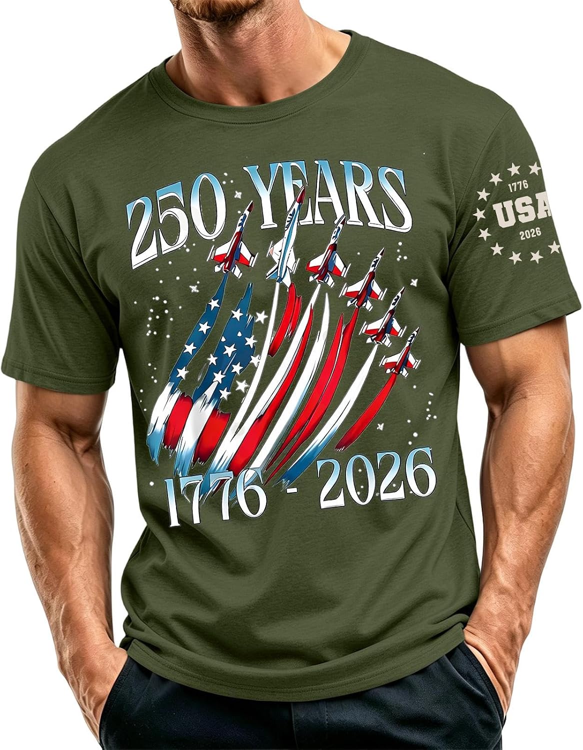 Ymosrh Men's 250 Anniversary USA Shirt Sleeve American Flag Print 4th of July Independence Day Celebration Tshirt, S-5XL