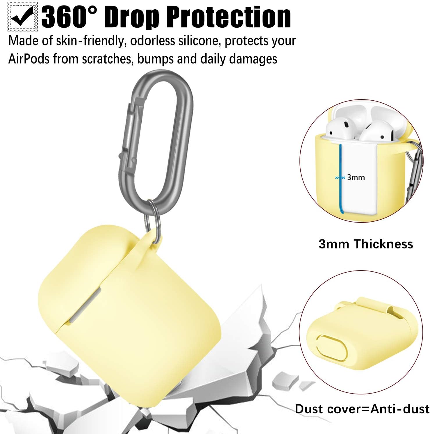 GEAK for AirPods Case, (Front LED Visible), Shockproof Protective Silicone Case Cover with Keychain Compatible for Apple AirPods 1 & 2 Wireless Charging Case, Wine Red/Milk Yellow/Navy Blue